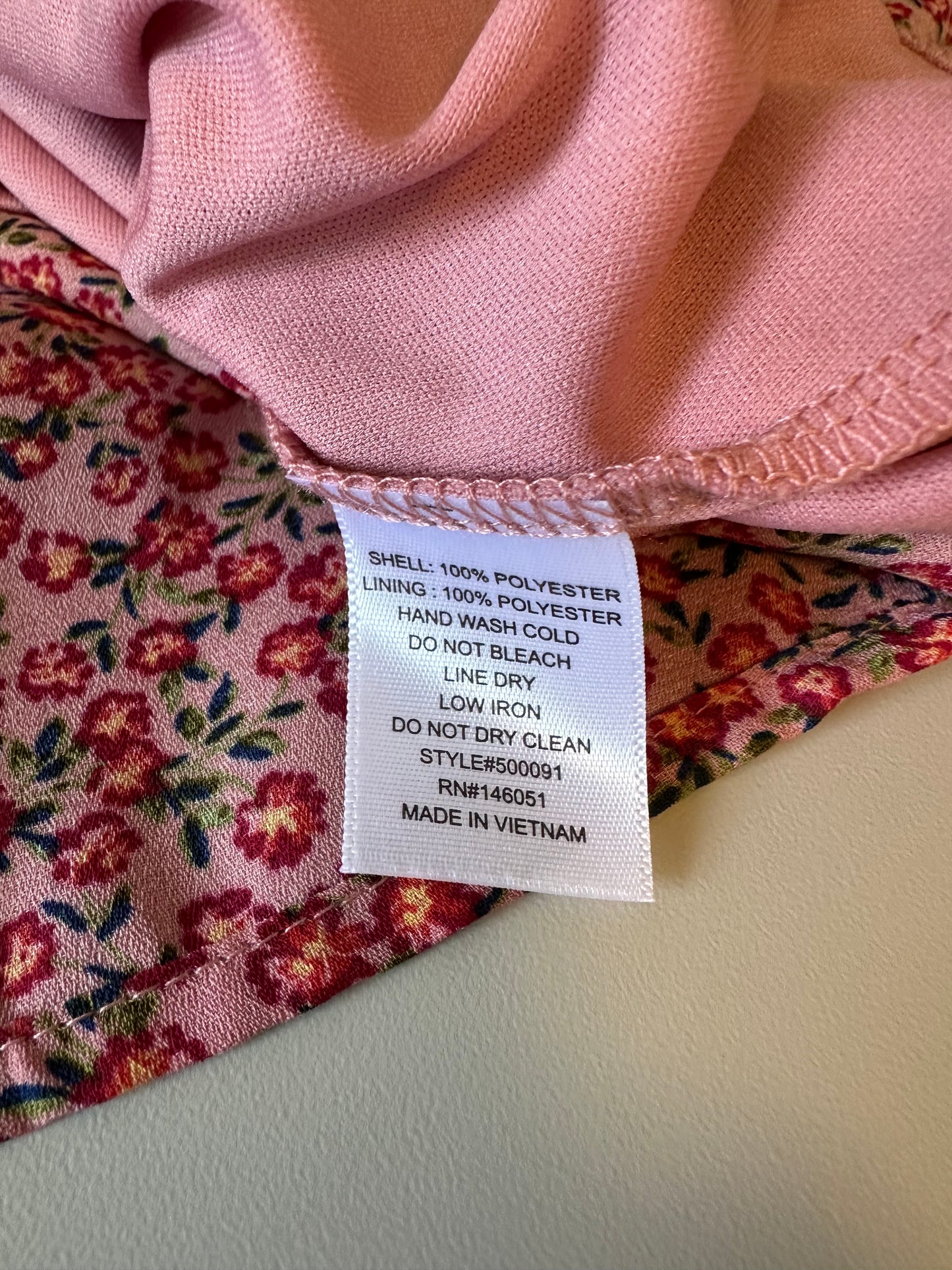 Monteau Los Angeles Pink Floral Ruffle Square Neck Dress | Size Large