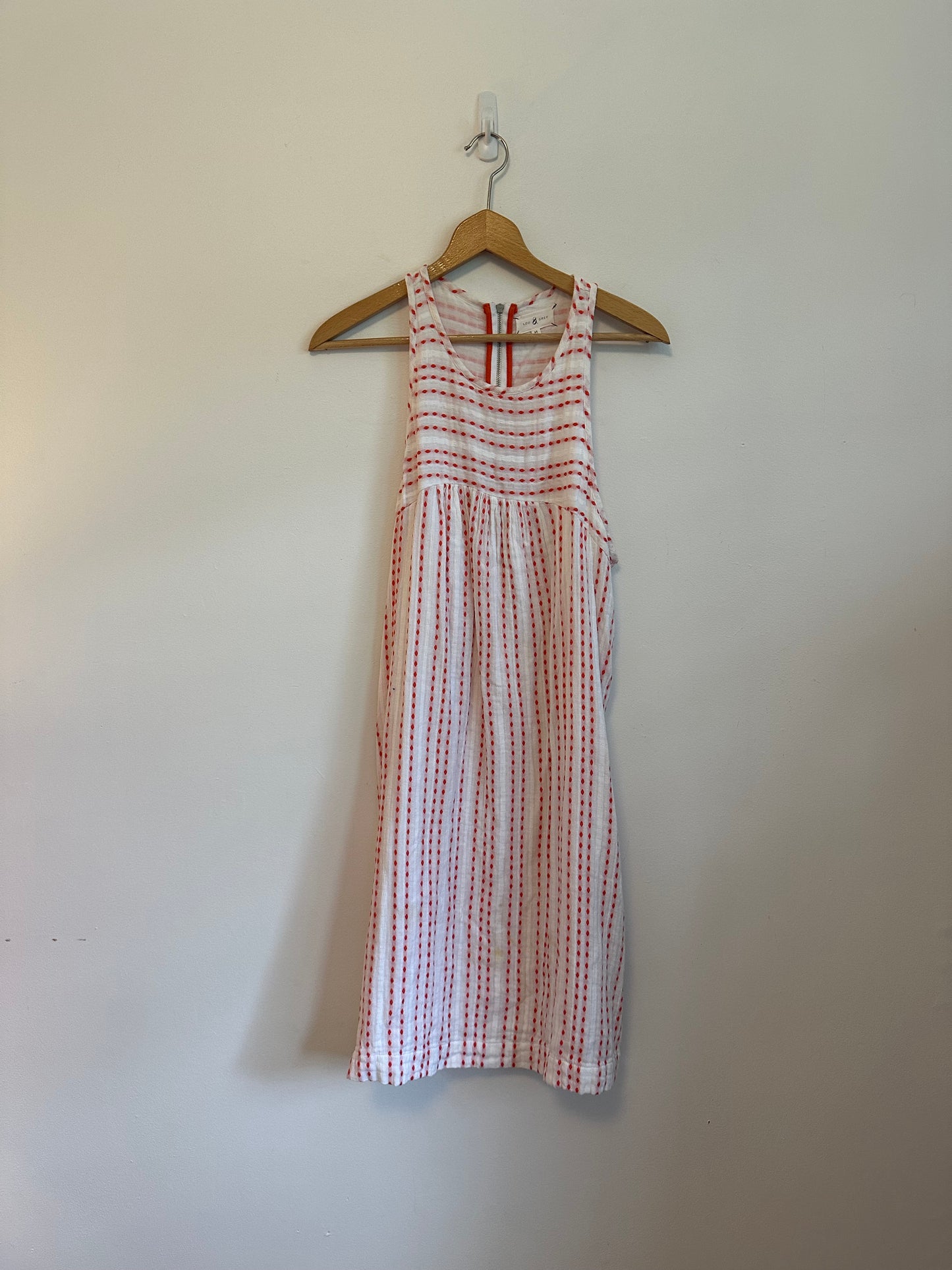 Lou & Grey Red and White Embroidered Gauze Sleeveless Shift Dress | Size Medium