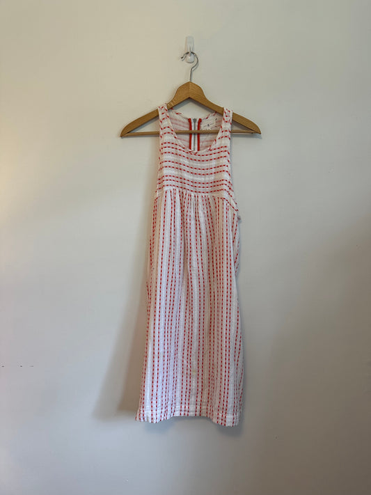 Lou & Grey Red and White Embroidered Gauze Sleeveless Shift Dress | Size Medium