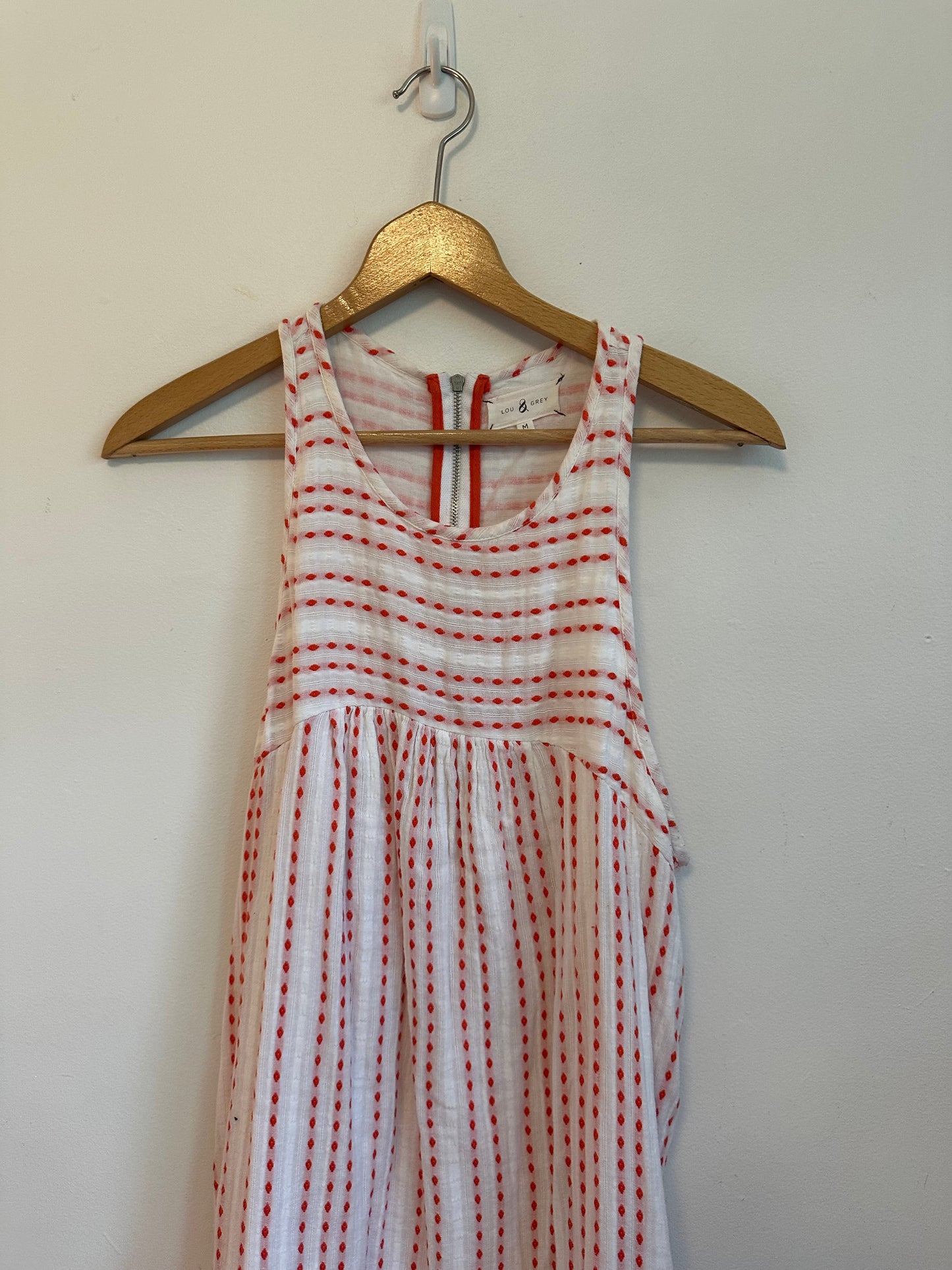 Lou & Grey Red and White Embroidered Gauze Sleeveless Shift Dress | Size Medium