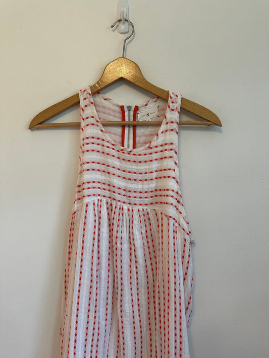 Lou & Grey Red and White Embroidered Gauze Sleeveless Shift Dress | Size Medium