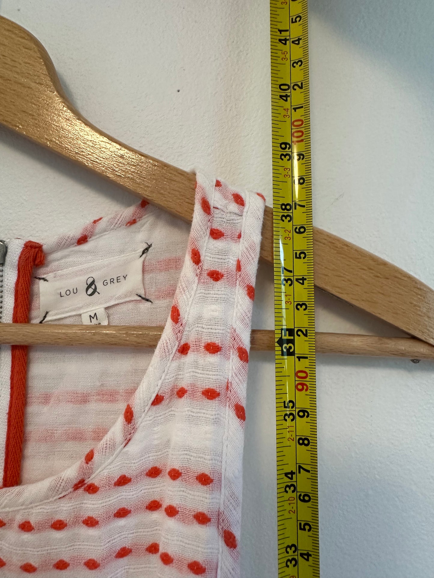 Lou & Grey Red and White Embroidered Gauze Sleeveless Shift Dress | Size Medium