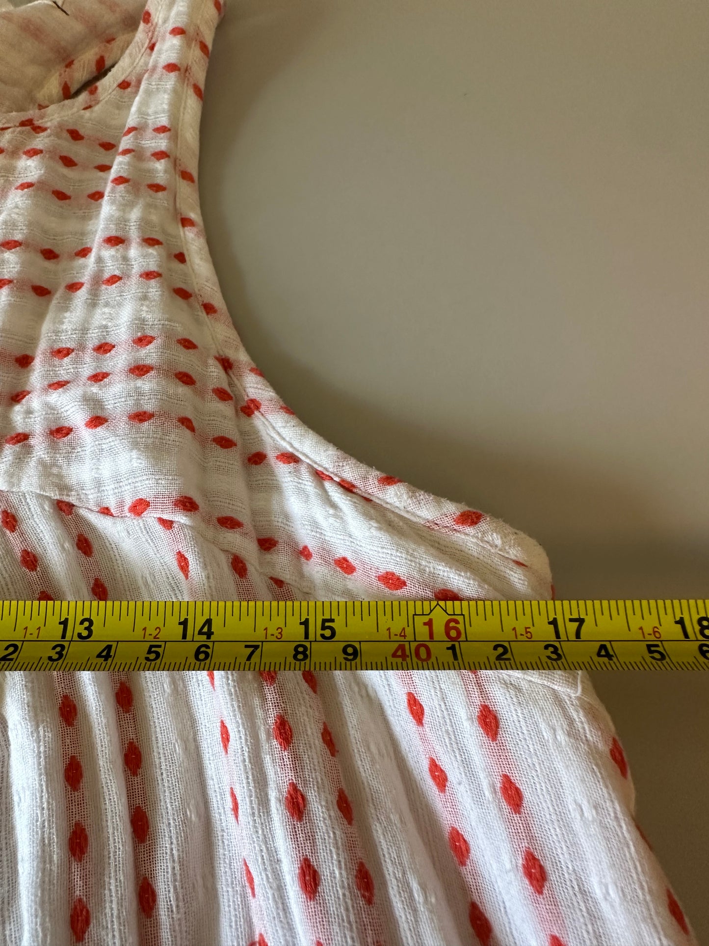 Lou & Grey Red and White Embroidered Gauze Sleeveless Shift Dress | Size Medium