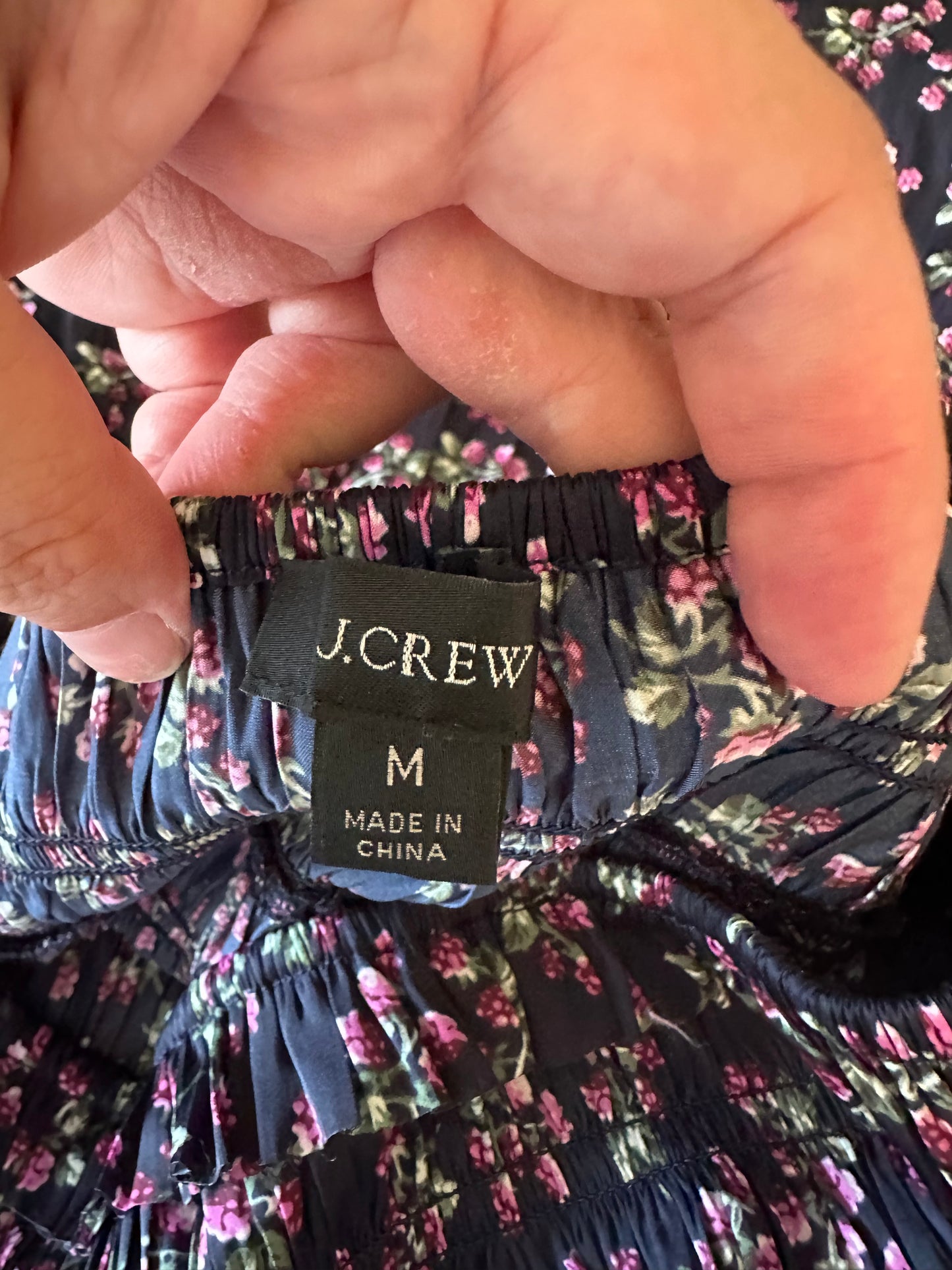 J. Crew Navy Floral Berry Smocked Waist Tiered Midi Skirt | Size Medium