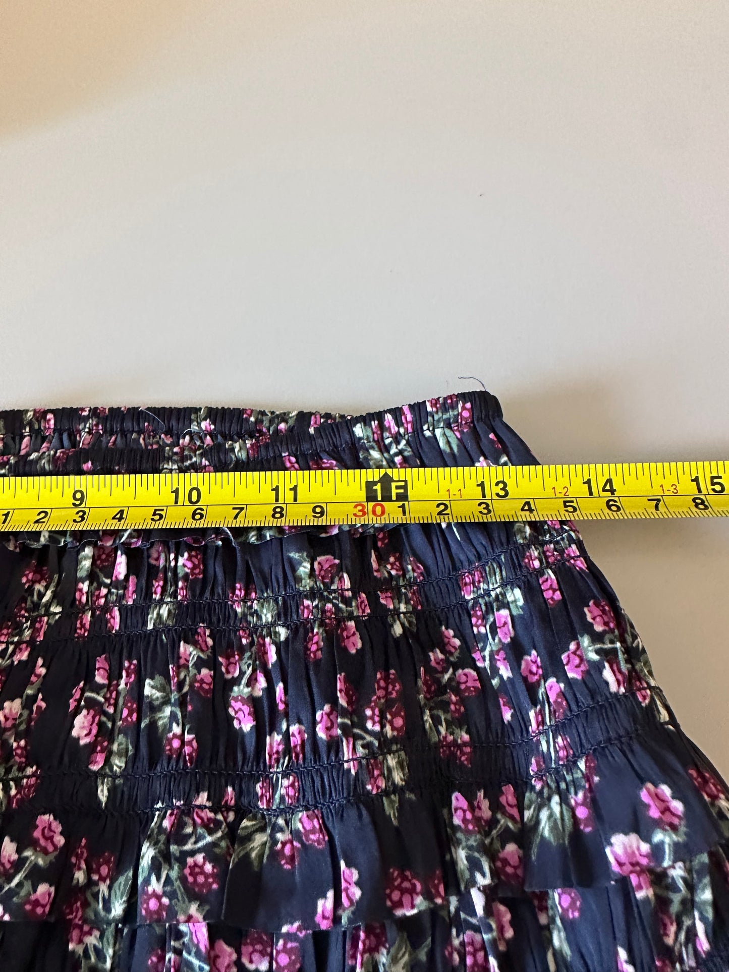 J. Crew Navy Floral Berry Smocked Waist Tiered Midi Skirt | Size Medium