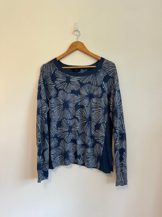 J. Crew Blue Floral Sunburst 100% Linen Raglan Knit Sweater | Size Large
