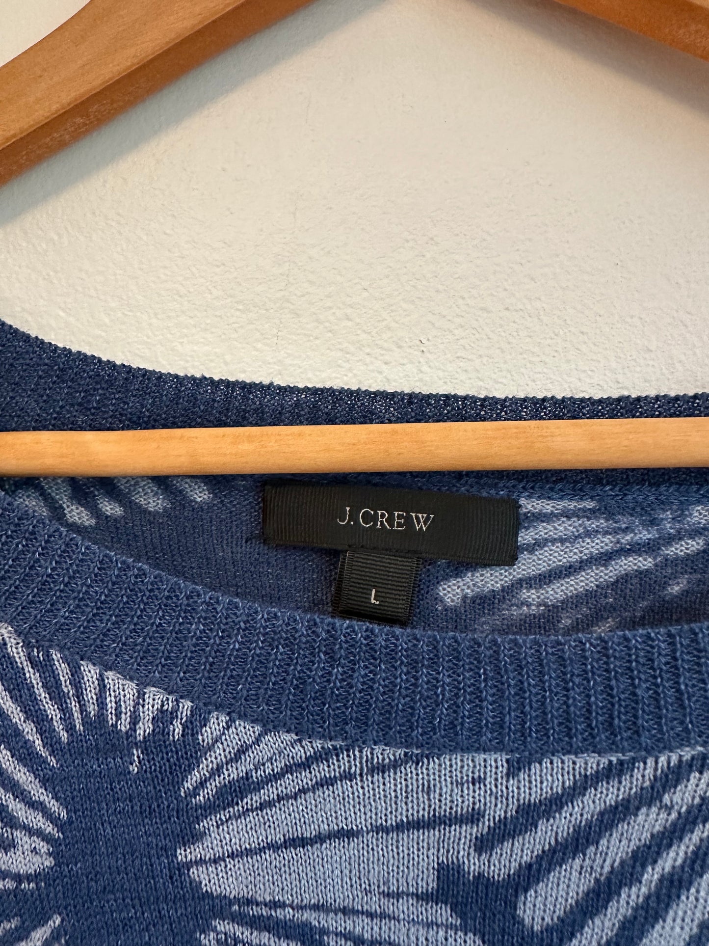 J. Crew Blue Floral Sunburst 100% Linen Raglan Knit Sweater | Size Large