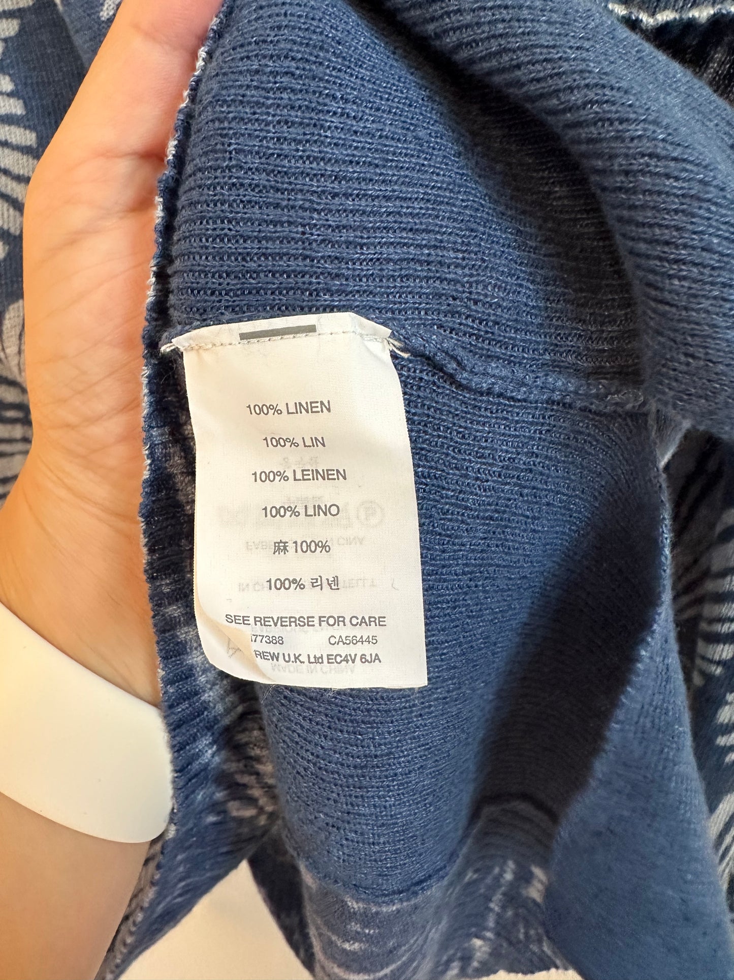 J. Crew Blue Floral Sunburst 100% Linen Raglan Knit Sweater | Size Large