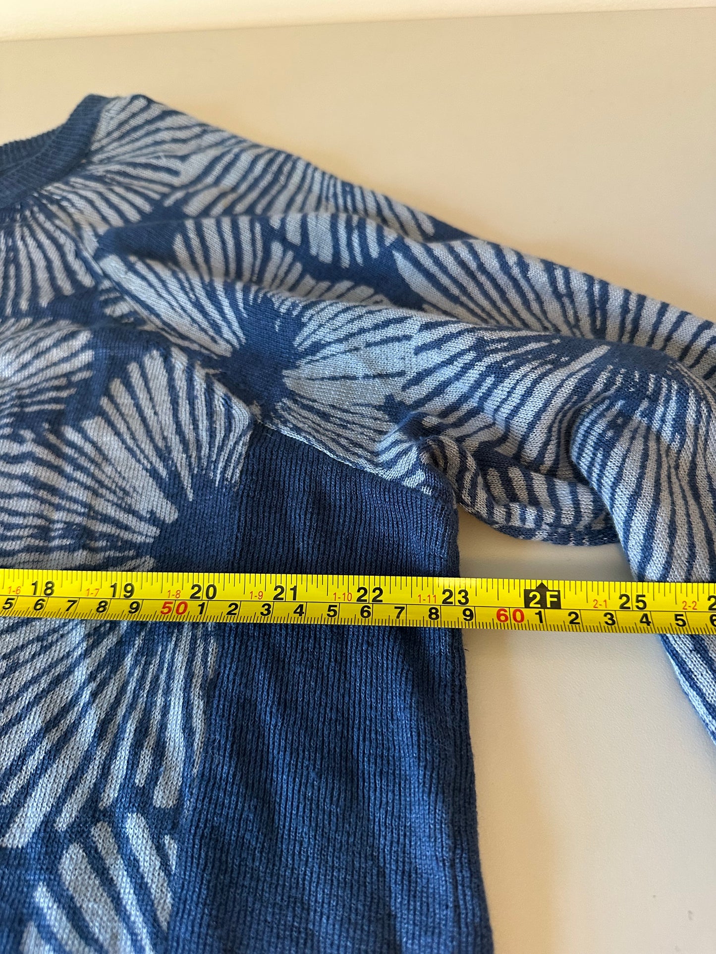 J. Crew Blue Floral Sunburst 100% Linen Raglan Knit Sweater | Size Large