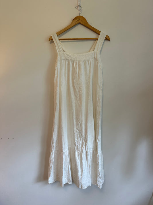 Carve Designs White Organic Cotton Jacquard Square Neck Midi Dress | Size Large