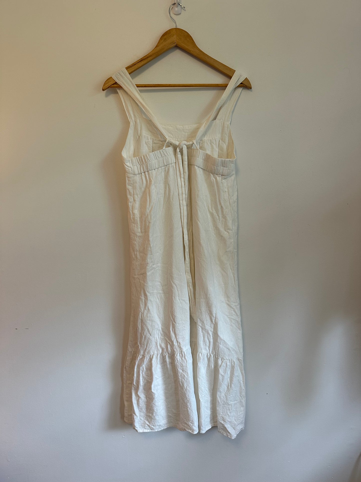 Carve Designs White Organic Cotton Jacquard Square Neck Midi Dress | Size Large