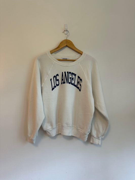 Daydreamer Los Angeles Graphic Raglan Sweatshirt in White and Navy Blue | Size Large