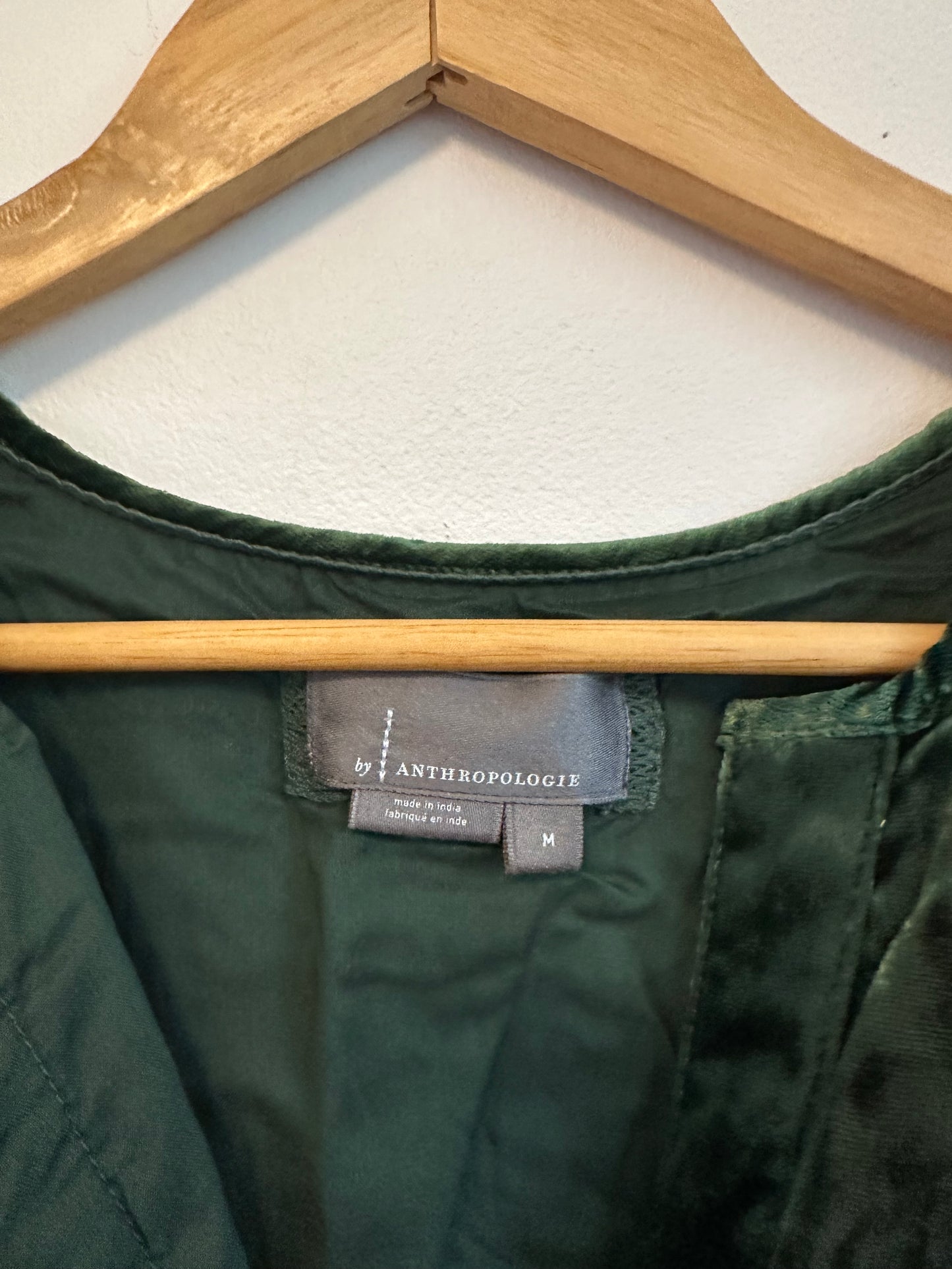 Anthropologie Green Crushed Velvet Smocked Maxi Dress | Size Medium