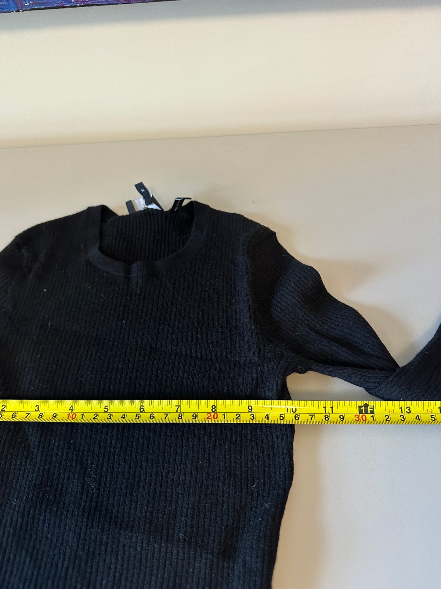 Theory Black Ribbed Long Sleeve Crew Neck Slim Fit Shirt | Size Medium