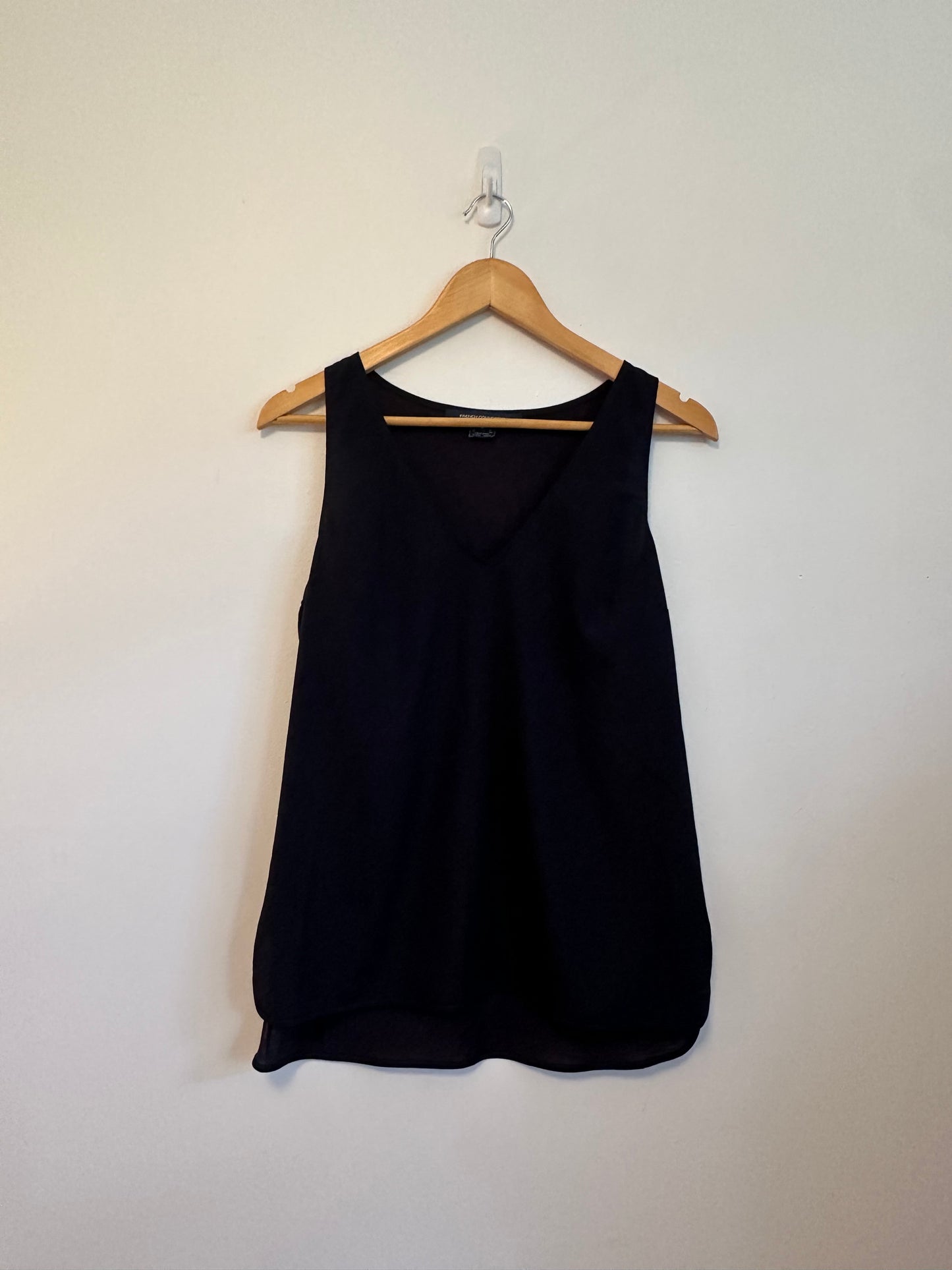French Connection Navy Blue V-Neck Mixed Media Sleeveless Blouse | Size Medium