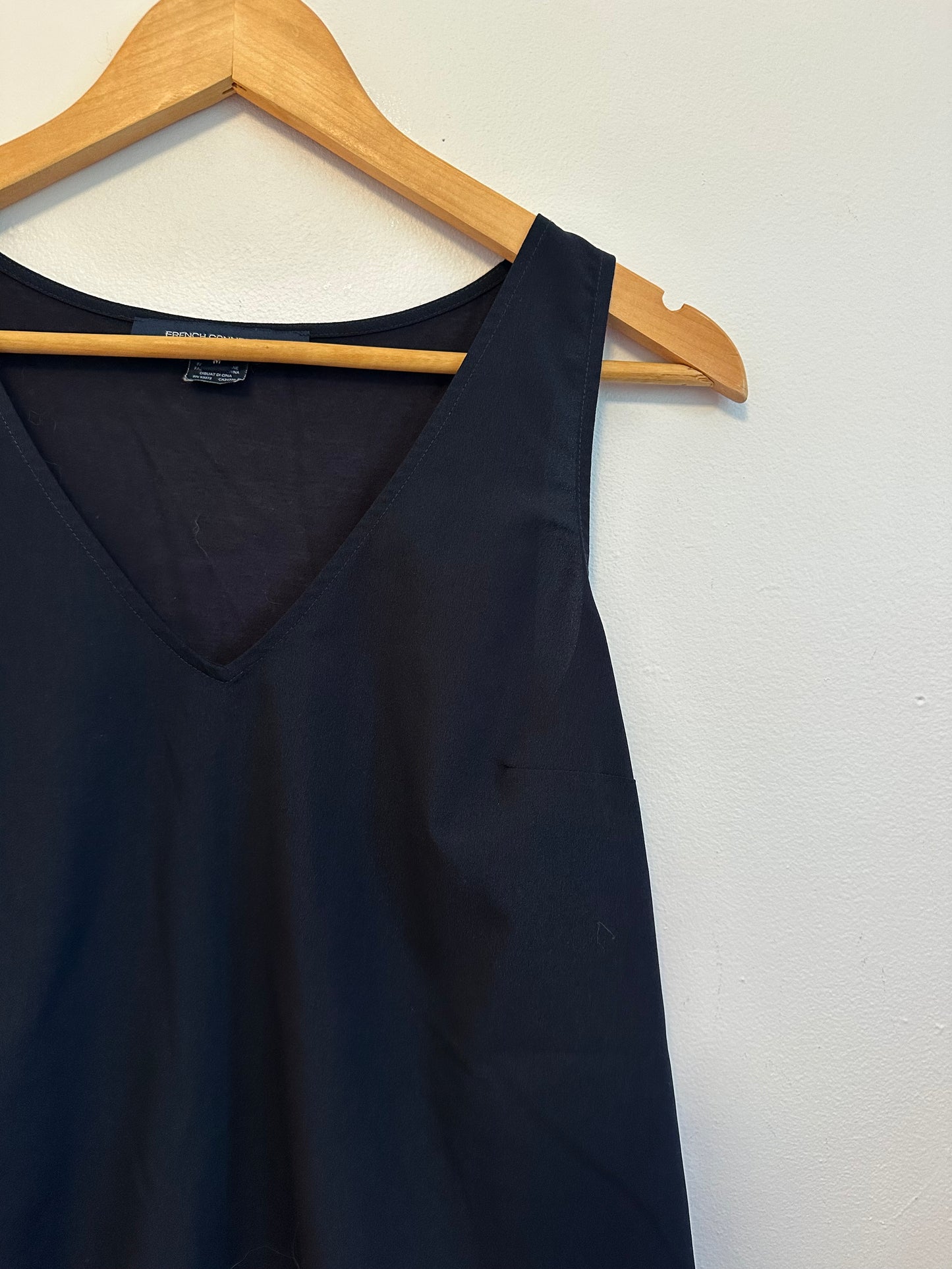 French Connection Navy Blue V-Neck Mixed Media Sleeveless Blouse | Size Medium