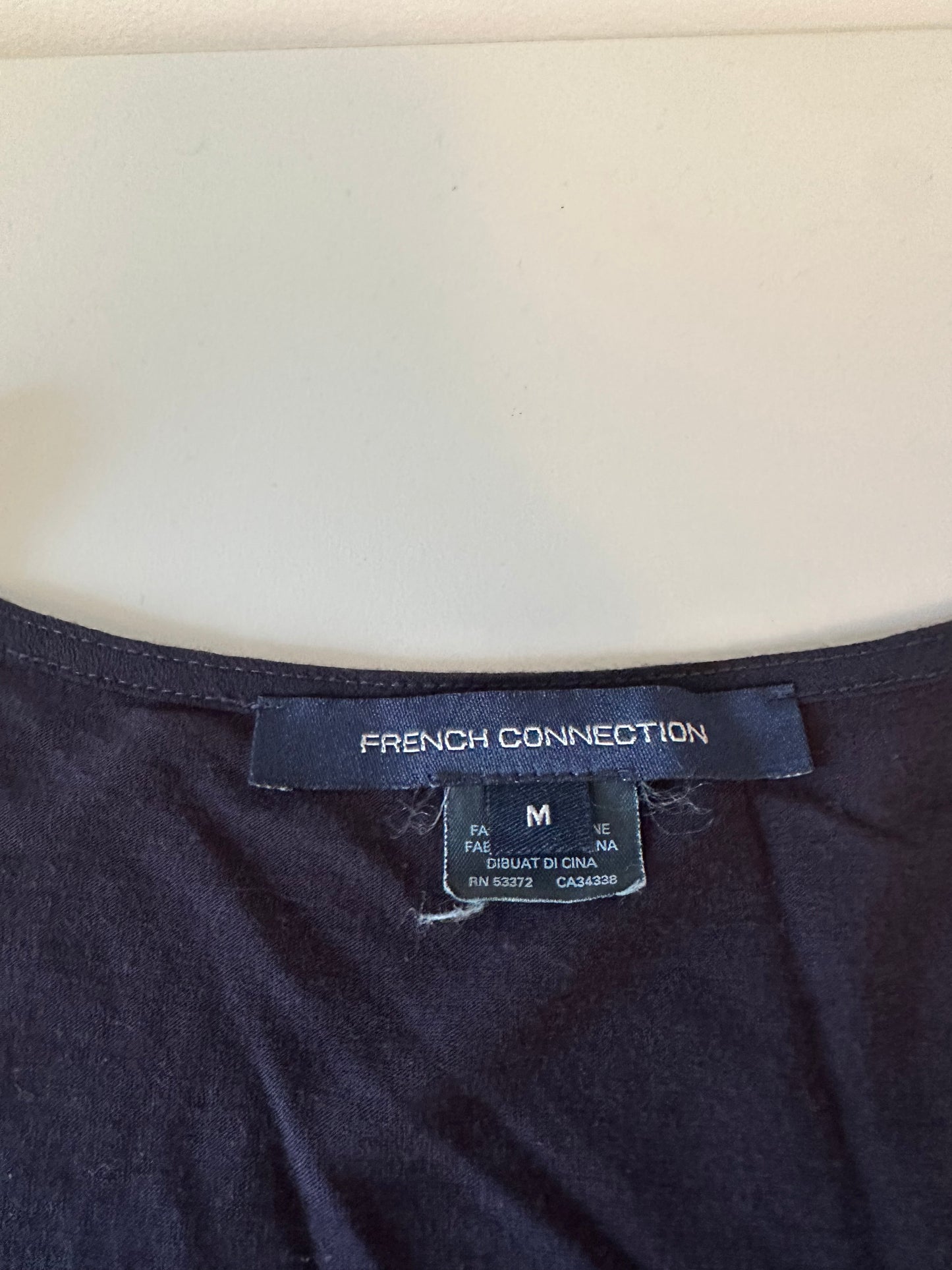French Connection Navy Blue V-Neck Mixed Media Sleeveless Blouse | Size Medium