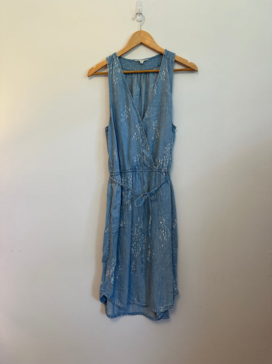 Splendid Blue Chambray Lyocell Linen Wrap Dress | Size Medium