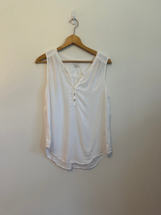 Velvet by Graham & Spencer White Viscose Sleeveless Henley Blouse | Size Small