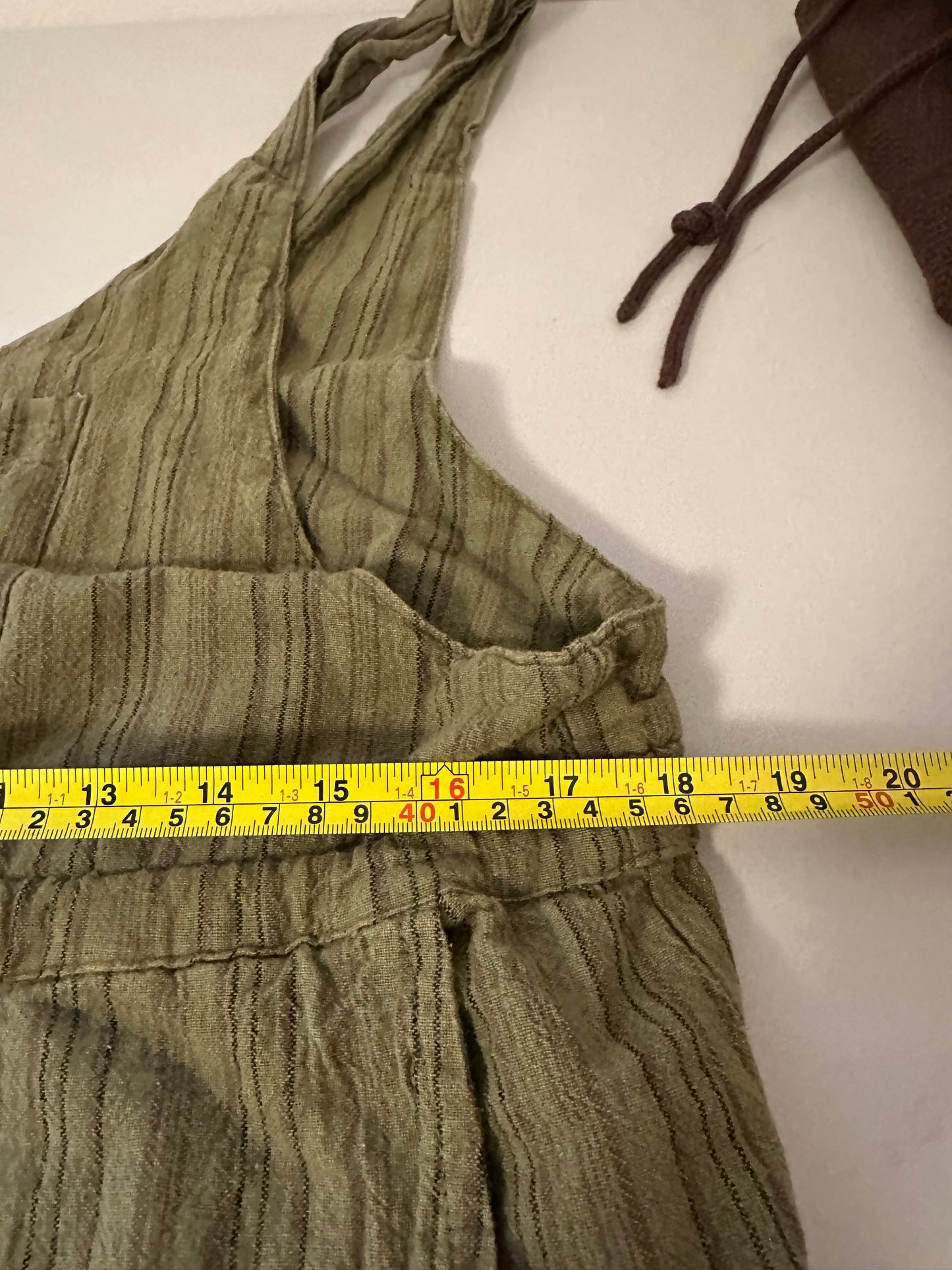 Soul Flower Slouchy Green Striped Overall Shorts | Size Large/XL