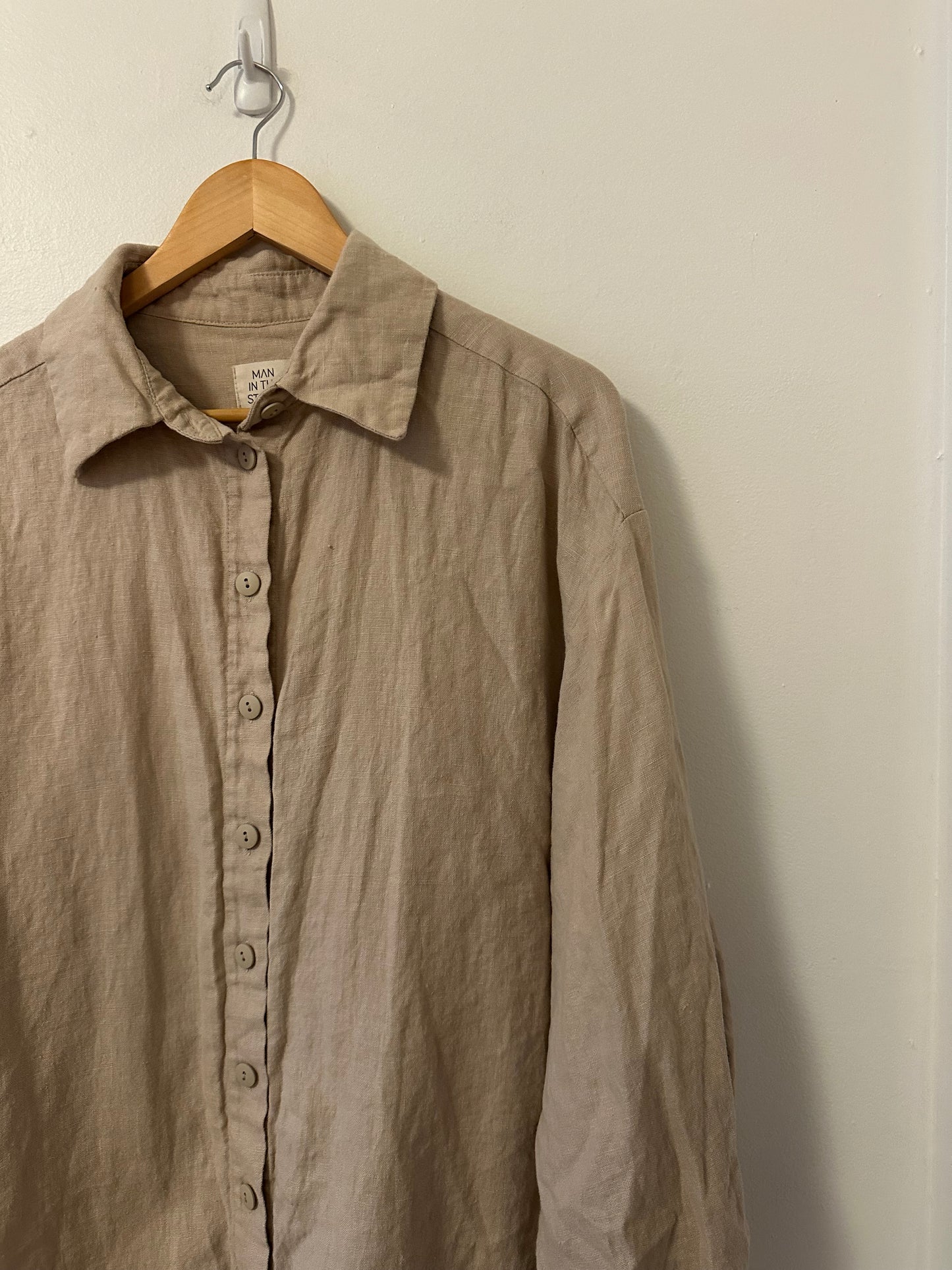 Man In The Studio Oversized Linen Tan Button Down Shirt