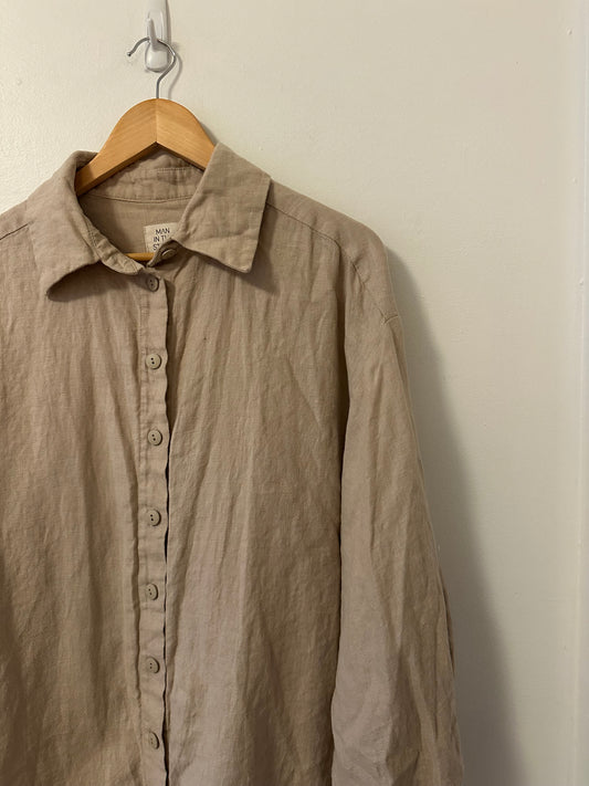 Man In The Studio Oversized Linen Tan Button Down Shirt