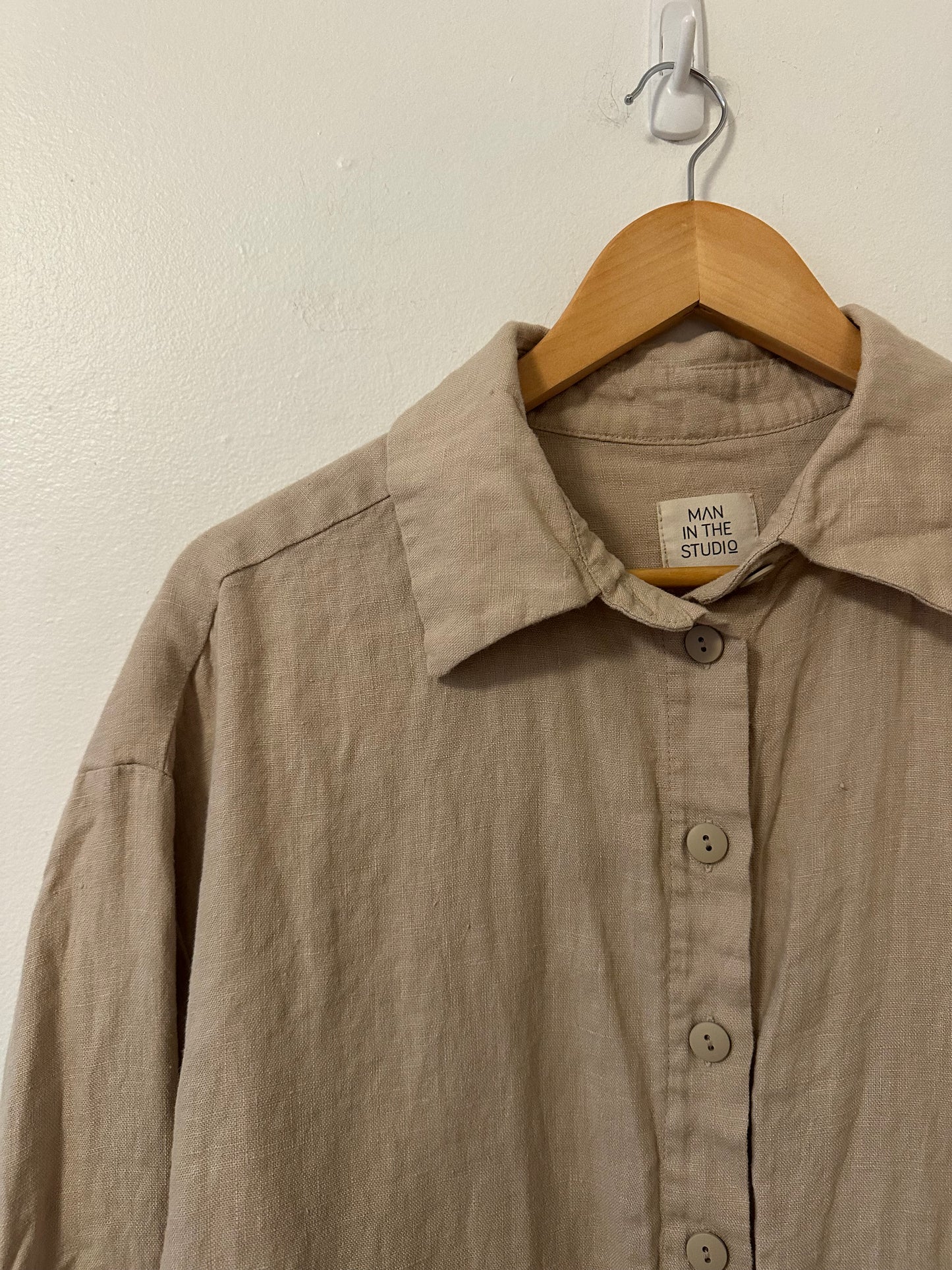 Man In The Studio Oversized Linen Tan Button Down Shirt