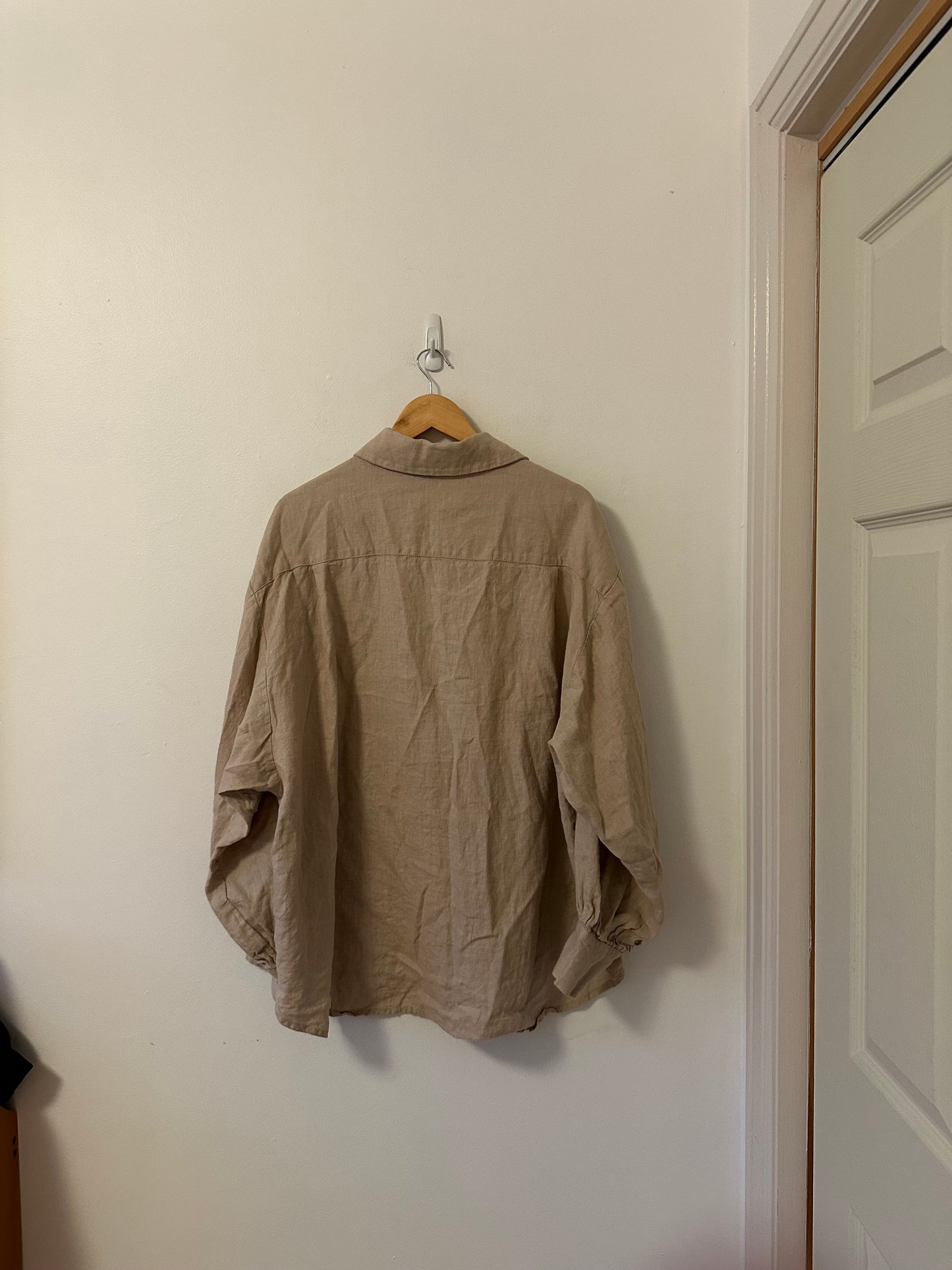 Man In The Studio Oversized Linen Tan Button Down Shirt