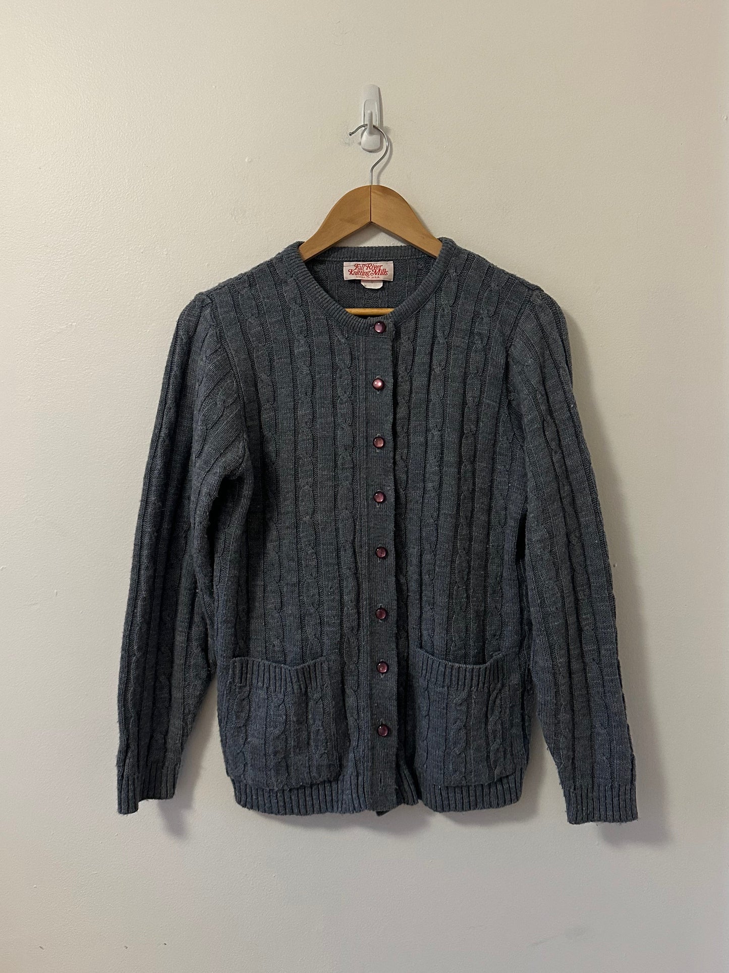 Fall River Knitting Mills Vintage Cable Knit Cardigan | Size Medium