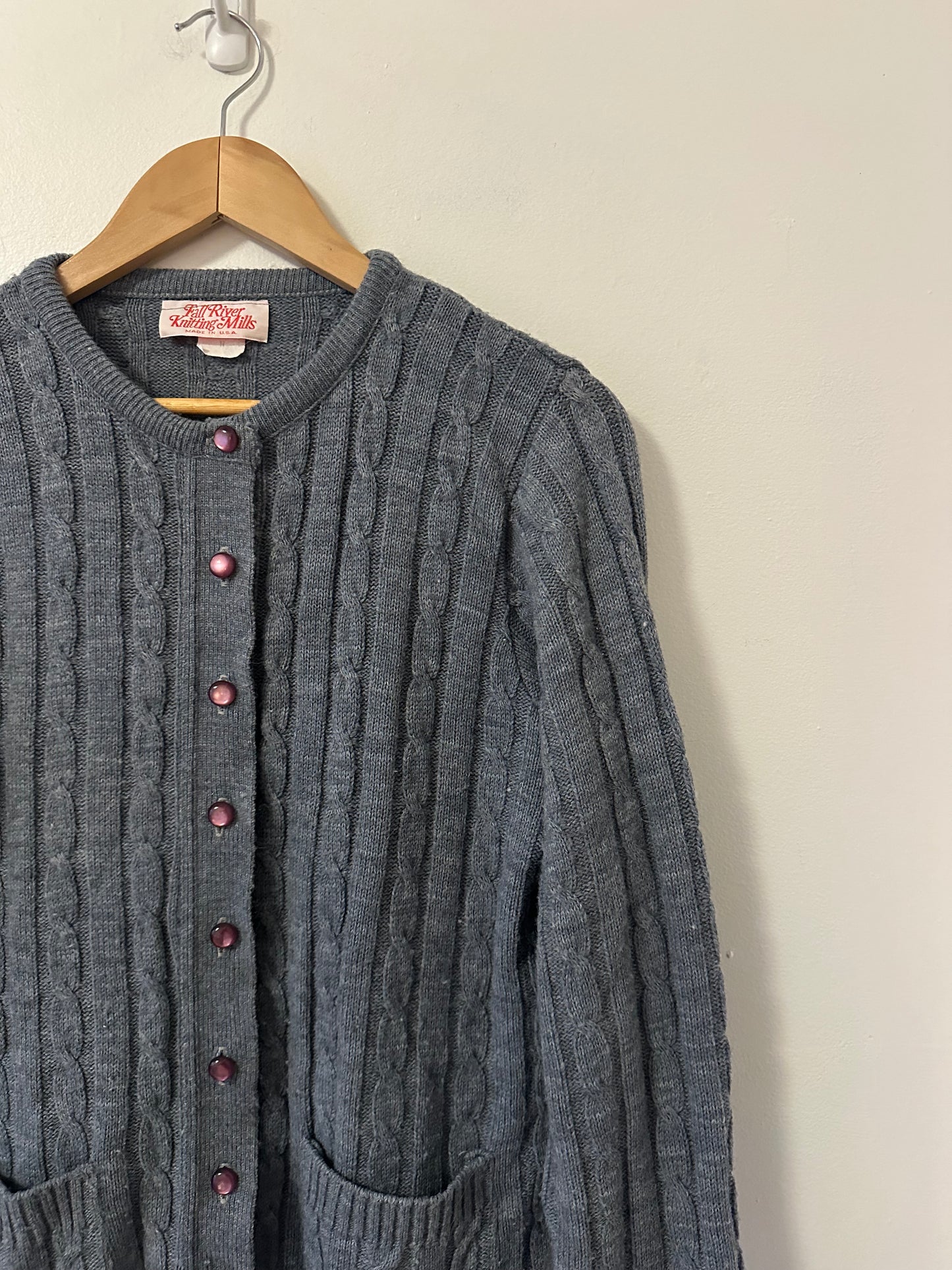 Fall River Knitting Mills Vintage Cable Knit Cardigan | Size Medium