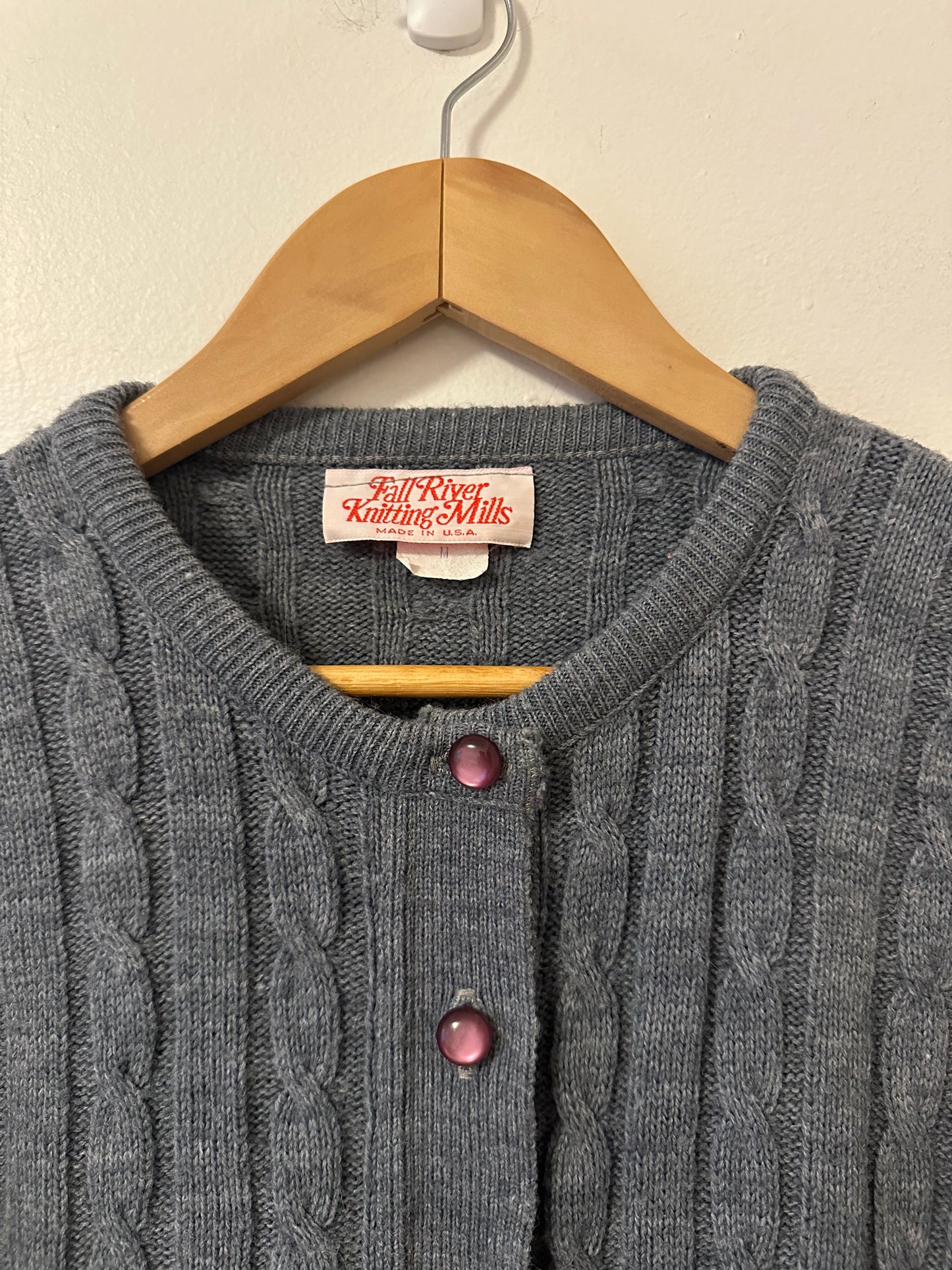 Fall River Knitting Mills Vintage Cable Knit Cardigan | Size Medium