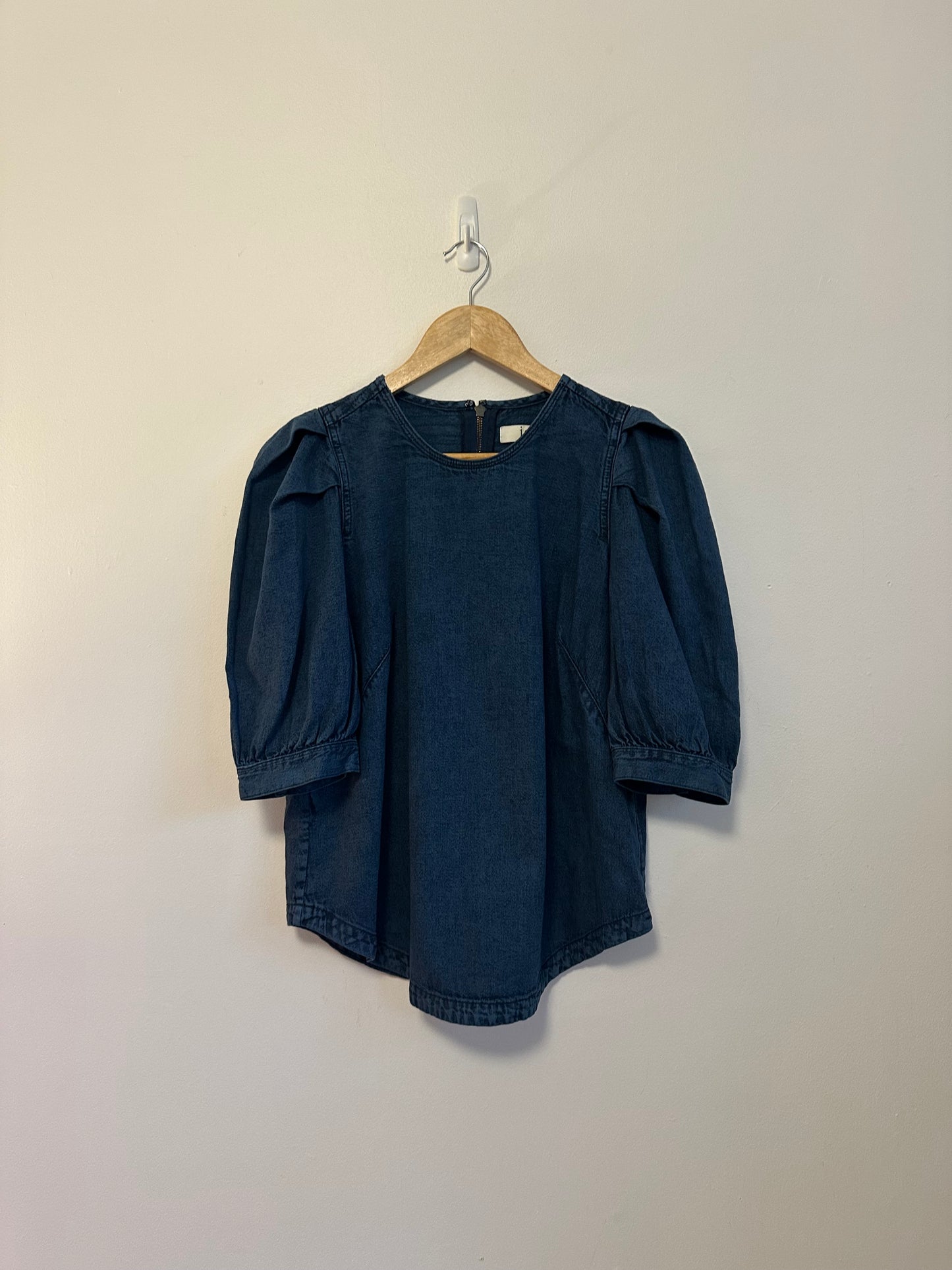 Joie Denim Puff Sleeve Blouse Pleated Shoulder Top | Size Medium