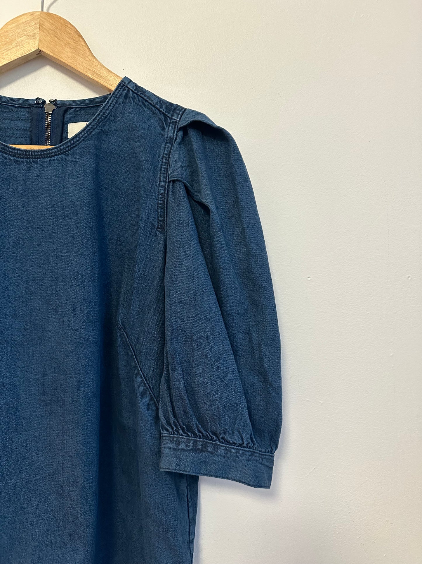 Joie Denim Puff Sleeve Blouse Pleated Shoulder Top | Size Medium