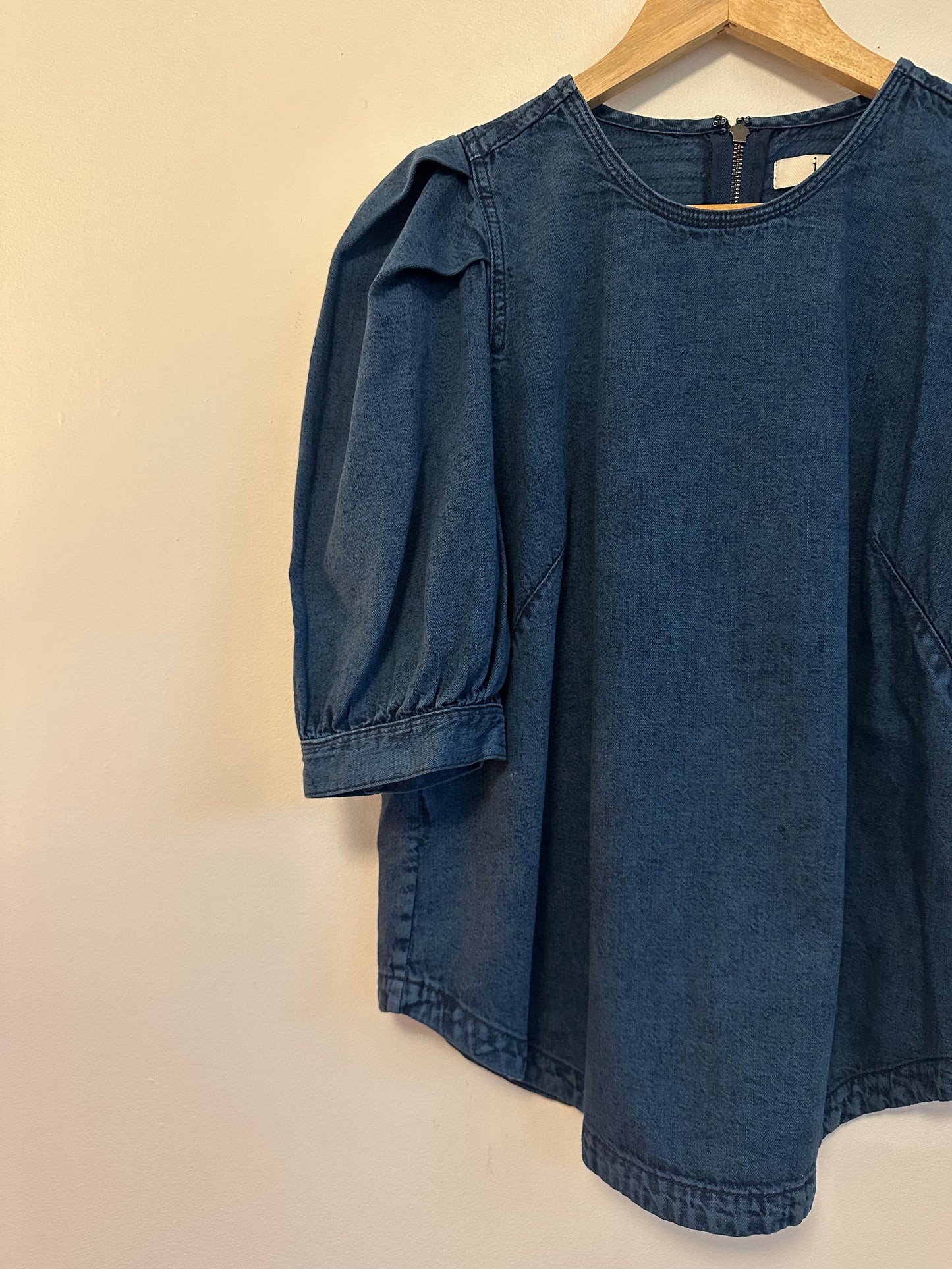 Joie Denim Puff Sleeve Blouse Pleated Shoulder Top | Size Medium