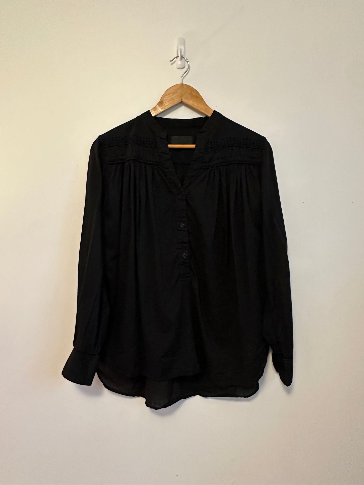 Nili Lotan Clarys Cotton Smocked Peasant Blouse in Black | Size Small
