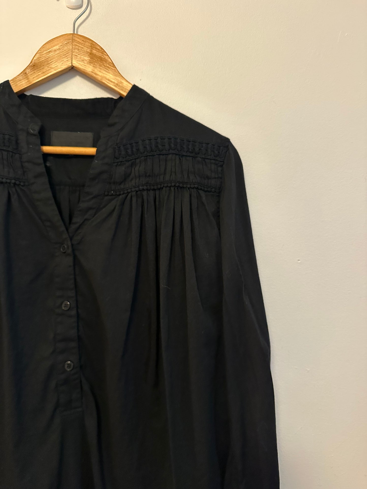 Nili Lotan Clarys Cotton Smocked Peasant Blouse in Black | Size Small