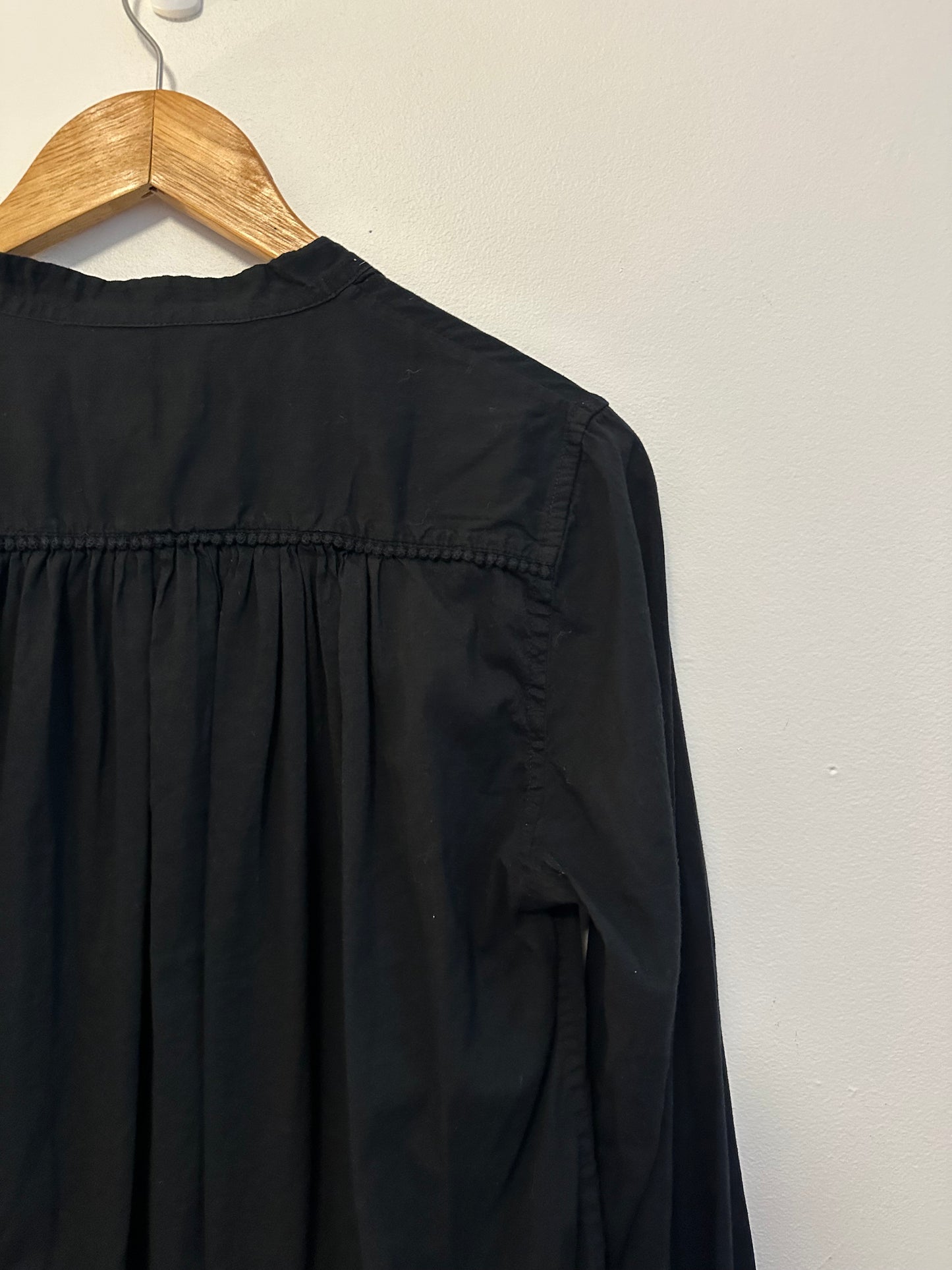 Nili Lotan Clarys Cotton Smocked Peasant Blouse in Black | Size Small