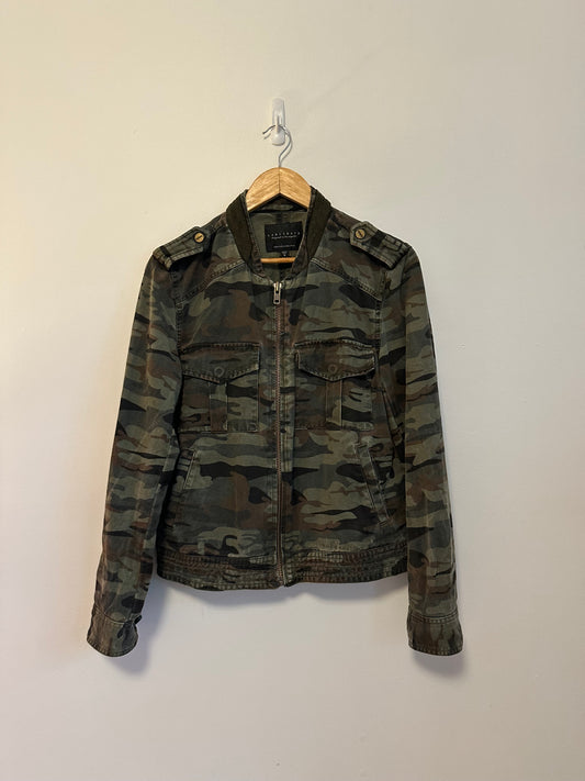 Sanctuary Military Utility Zip Up Jacket in Green Camo | Size Medium