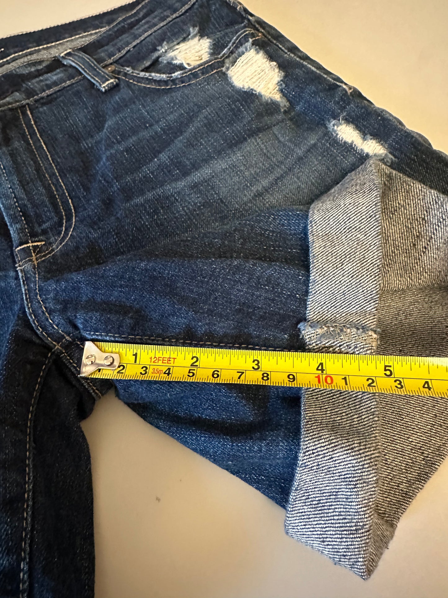 7 For All Mankind Distressed Dark Wash Denim Cuffed Shorts | Size 28