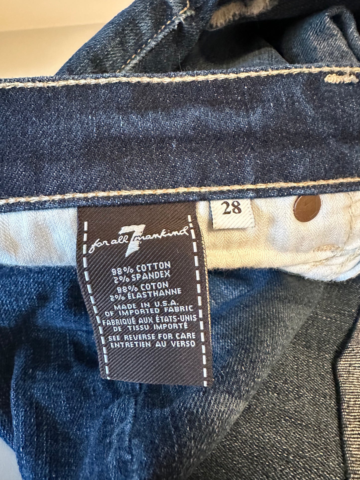 7 For All Mankind Distressed Dark Wash Denim Cuffed Shorts | Size 28