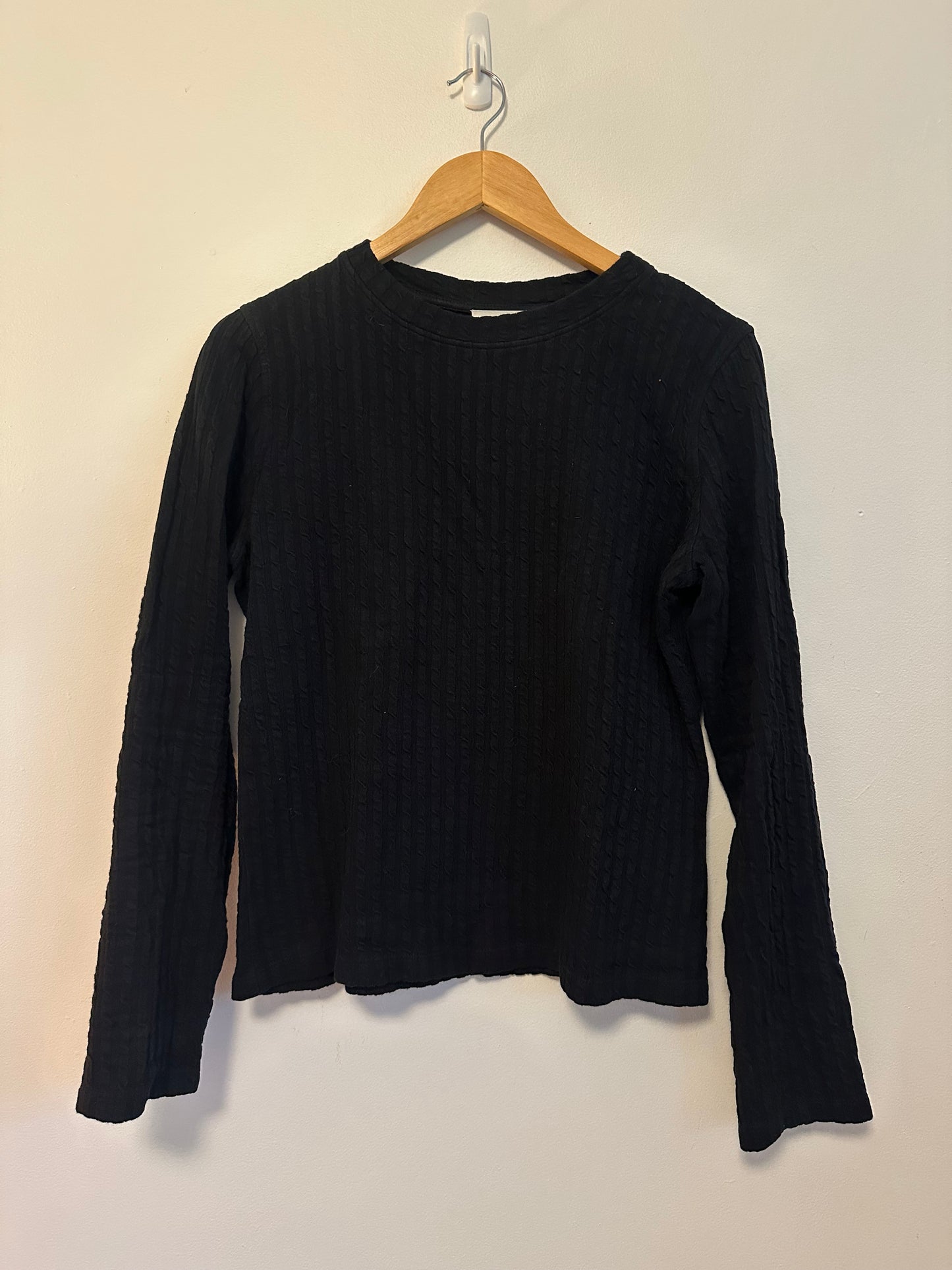 Nation LTD Organic Cotton Cable Knit Textured Long Sleeve T-Shirt in Black | Size Medium