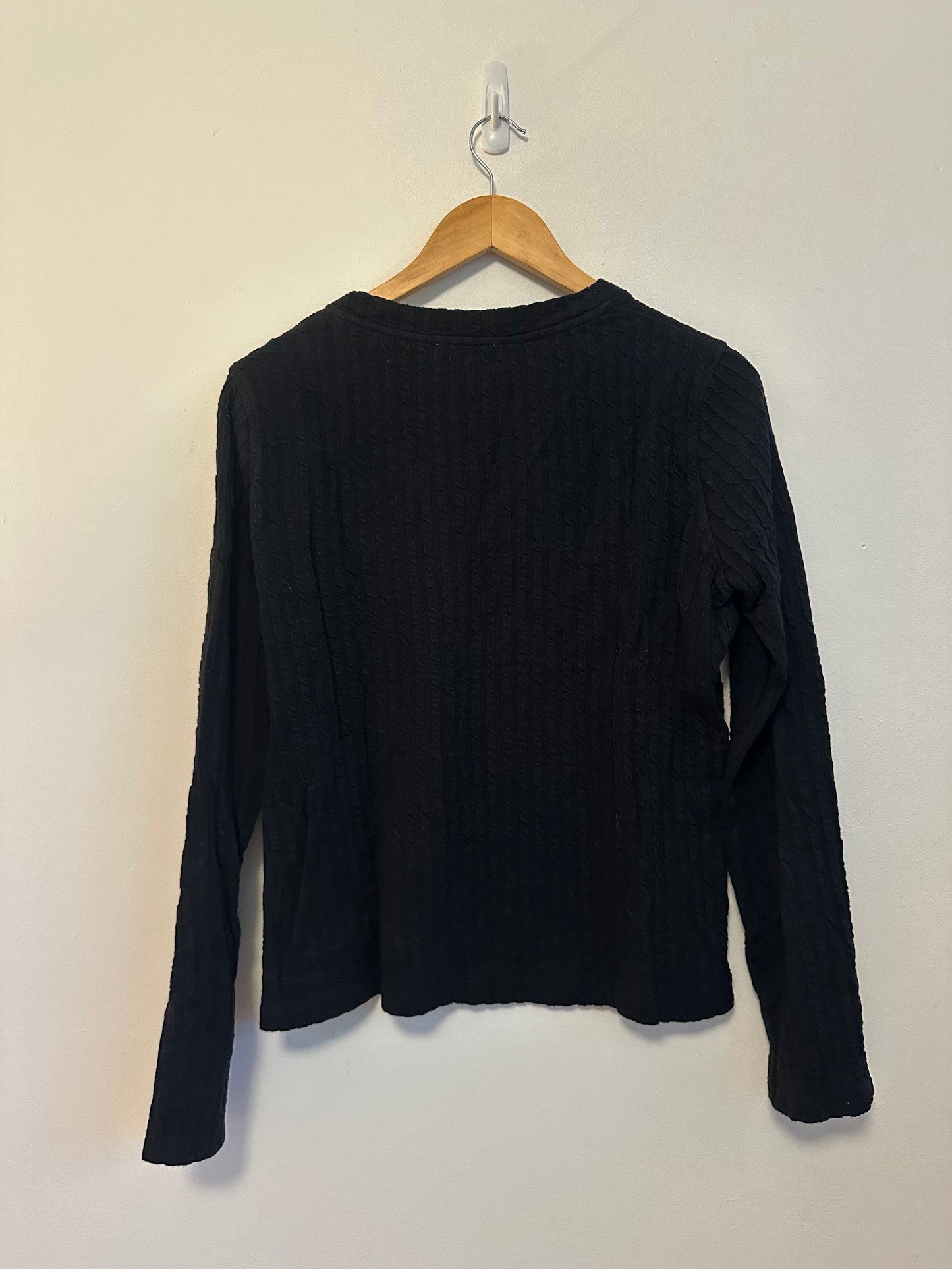 Nation LTD Organic Cotton Cable Knit Textured Long Sleeve T-Shirt in Black | Size Medium