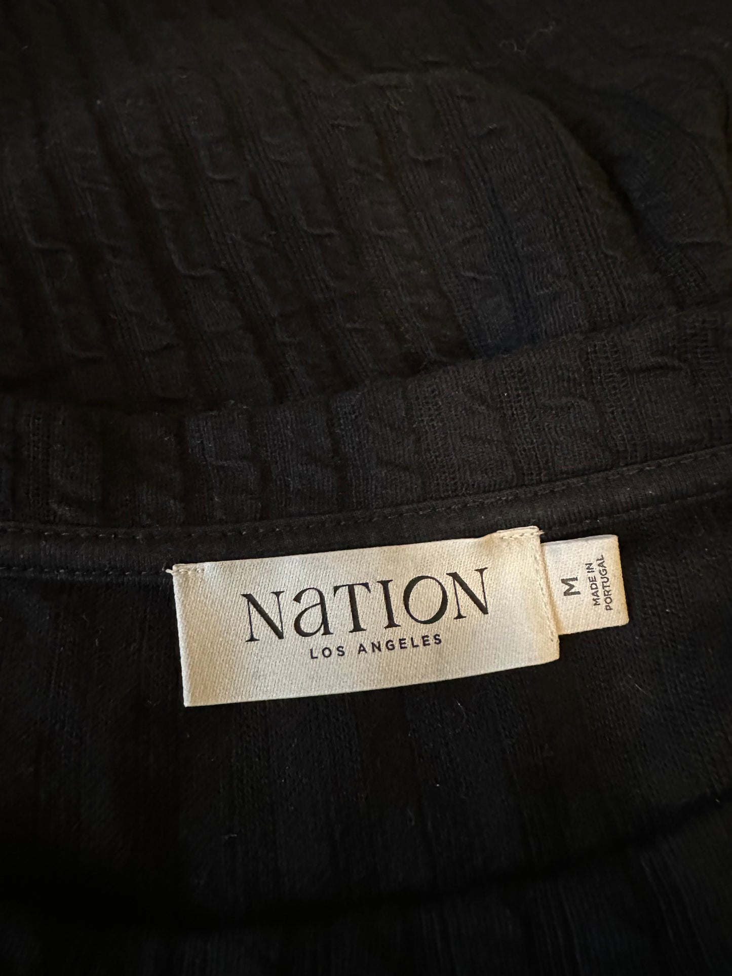 Nation LTD Organic Cotton Cable Knit Textured Long Sleeve T-Shirt in Black | Size Medium
