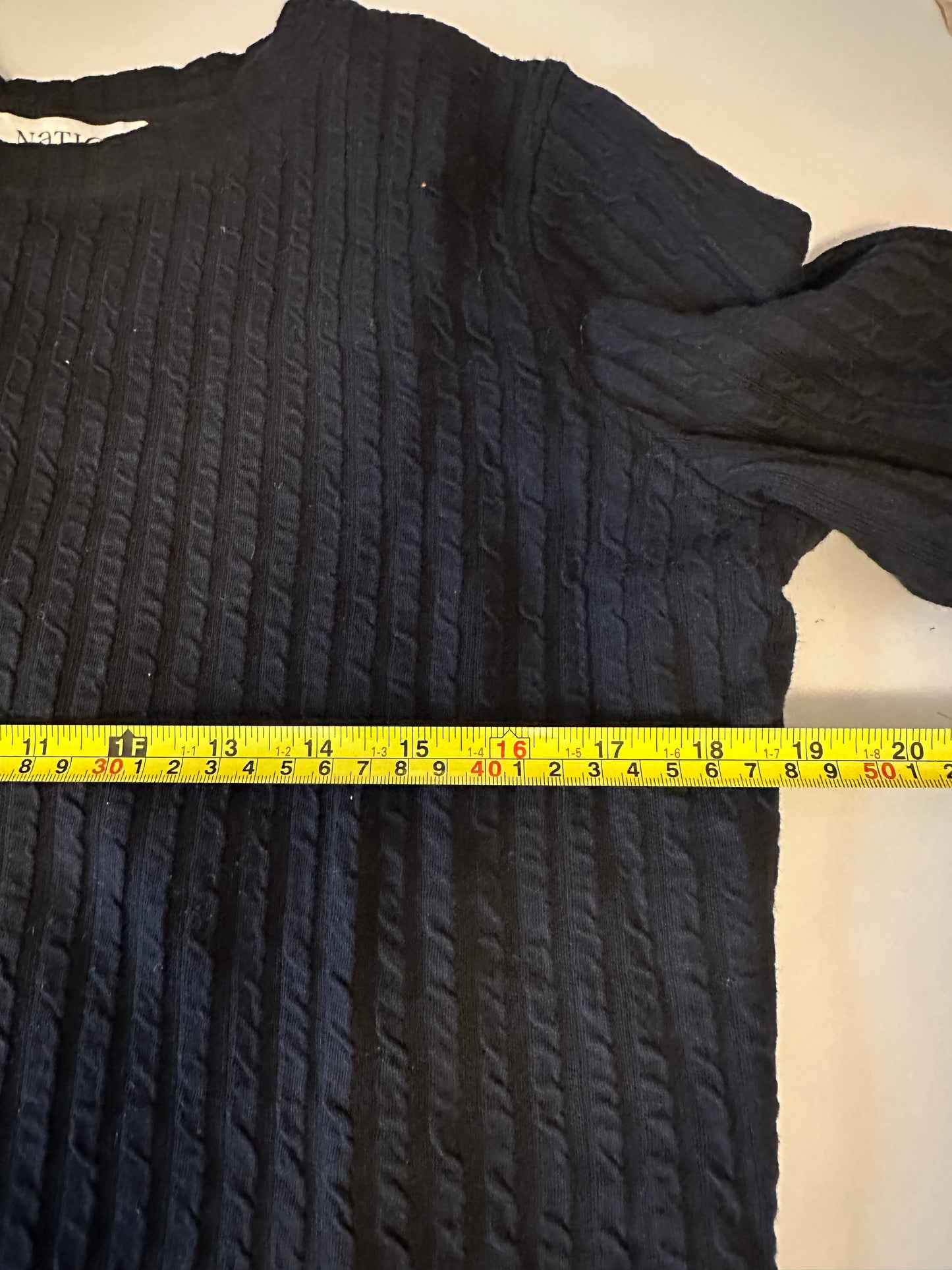 Nation LTD Organic Cotton Cable Knit Textured Long Sleeve T-Shirt in Black | Size Medium