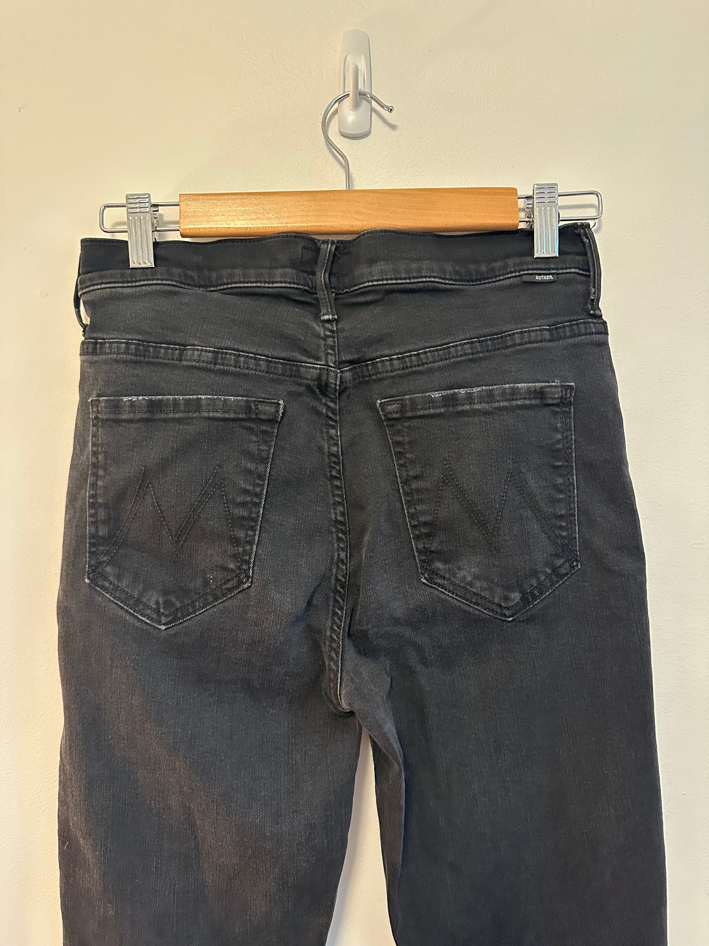 Mother Stunner Zip Ankle Step Fray Jeans in Not Guilty Black Wash | Size 29