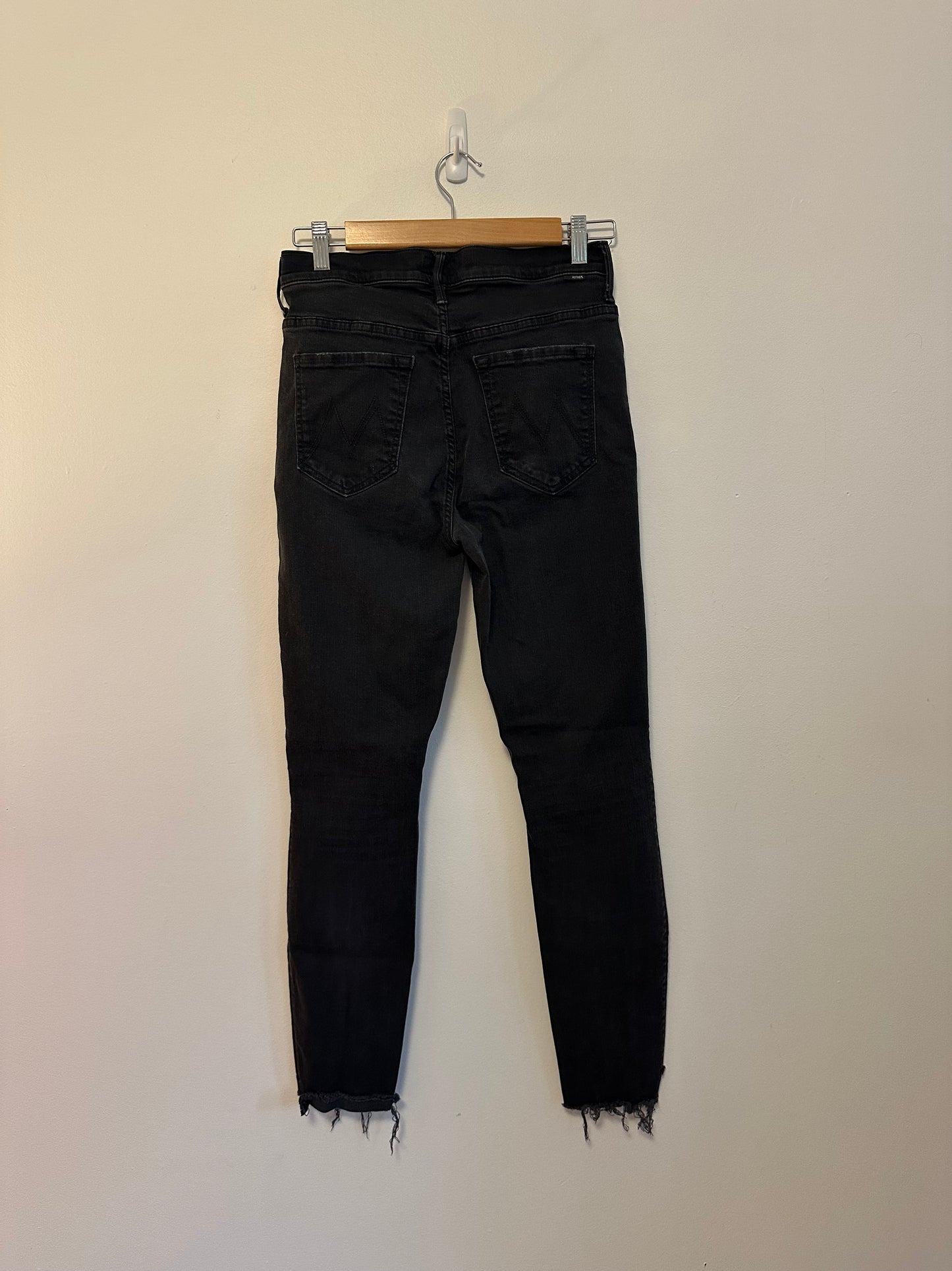 Mother Stunner Zip Ankle Step Fray Jeans in Not Guilty Black Wash | Size 29