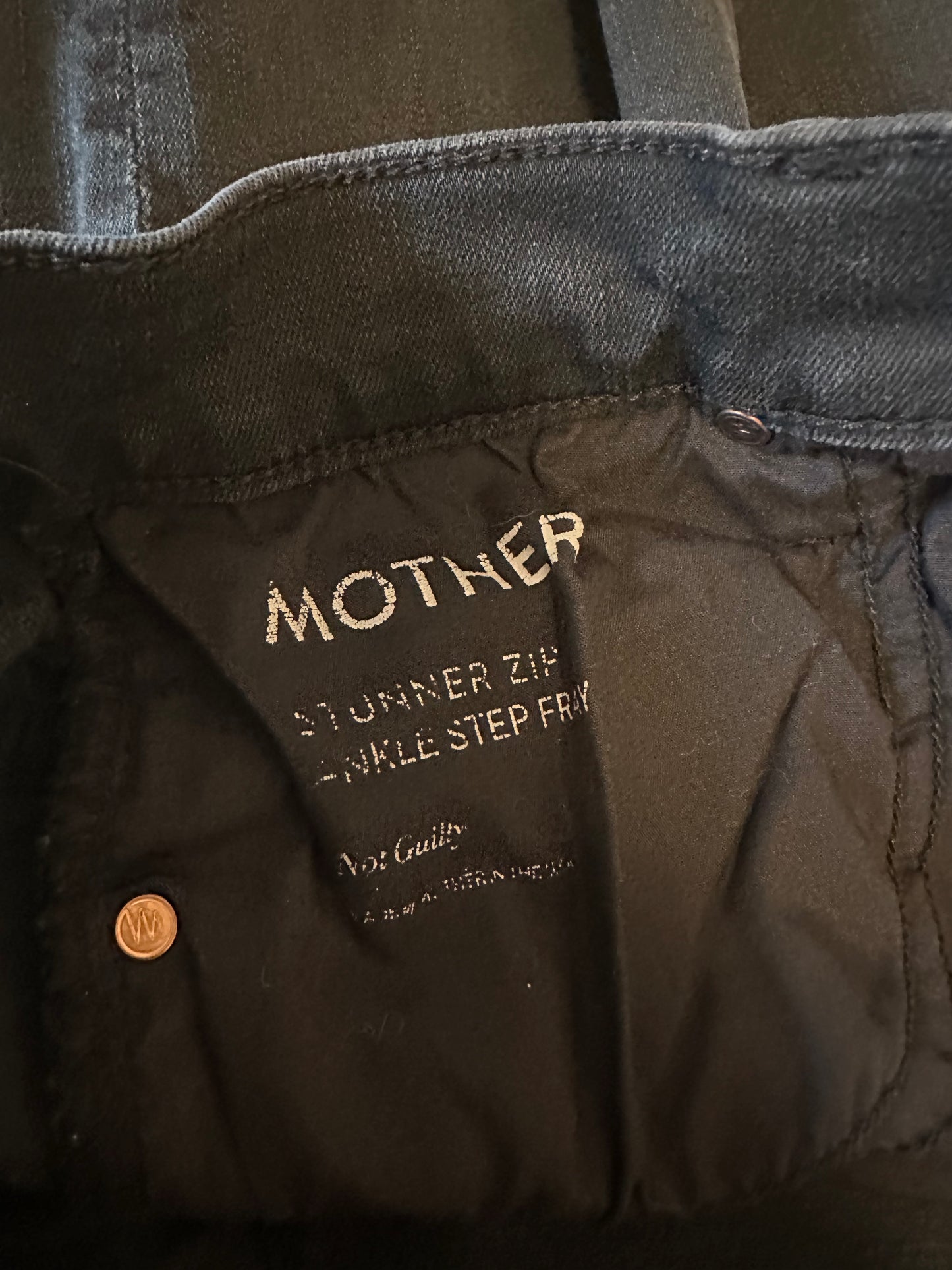 Mother Stunner Zip Ankle Step Fray Jeans in Not Guilty Black Wash | Size 29