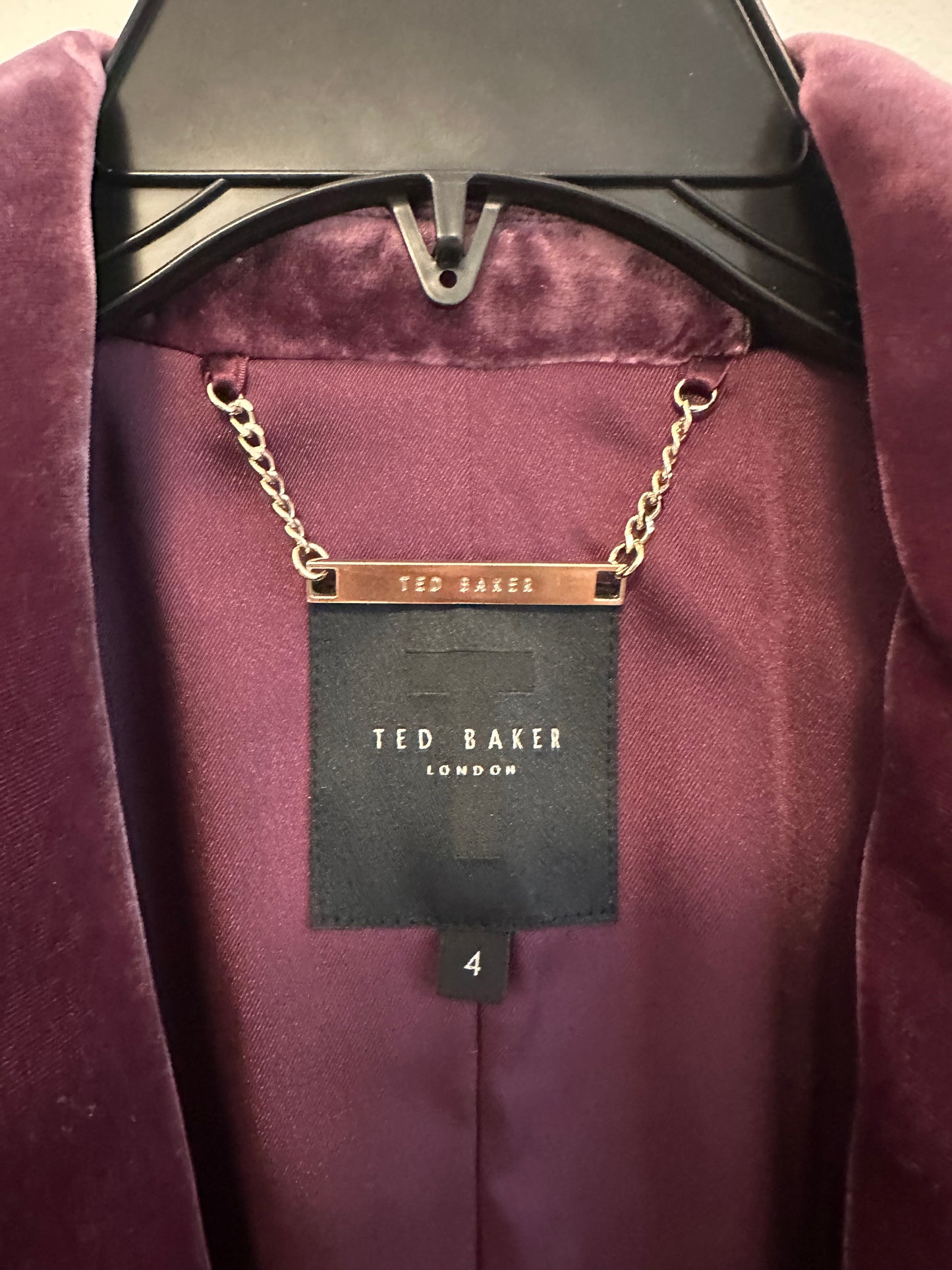 Ted Baker London Purple Silk Blend Velvet Shawl Collar Belted Blazer Jacket | Size 4