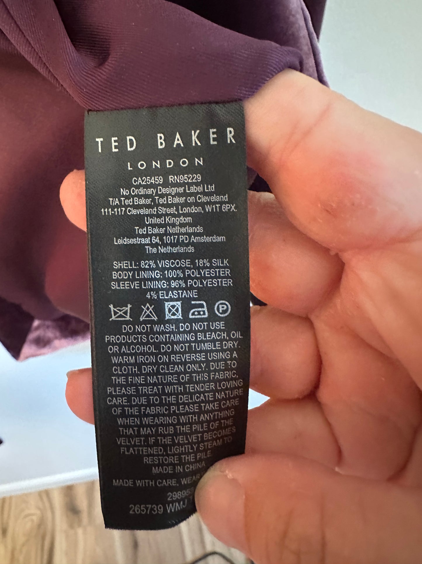 Ted Baker London Purple Silk Blend Velvet Shawl Collar Belted Blazer Jacket | Size 4