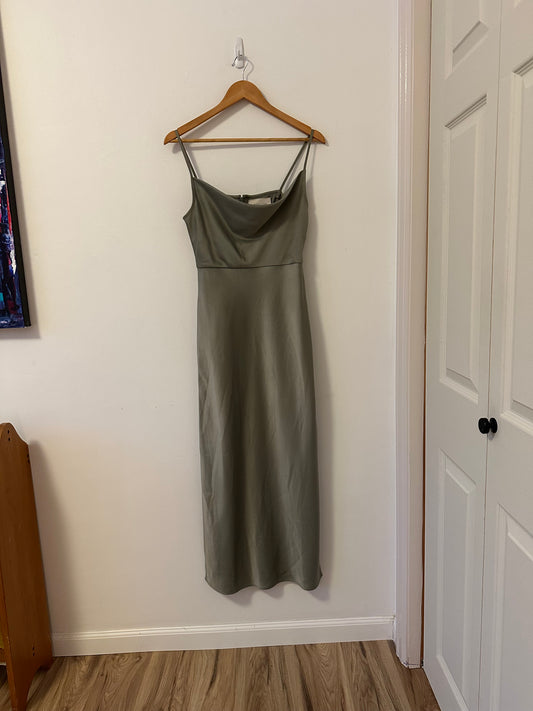 BHLDN Cali Satin Bridesmaid Moss Green Midi Dress from Anthropologie | Size 4